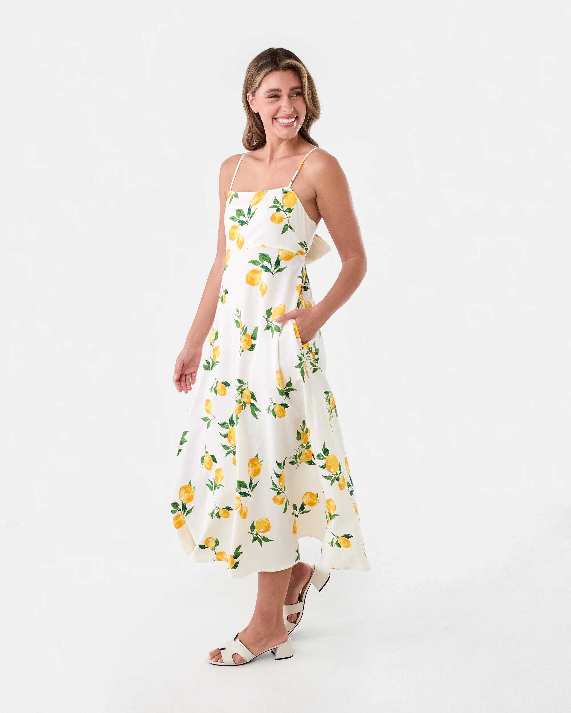 2 Sleeveless Tie Back Midi Dress Lemons, 2 of 8