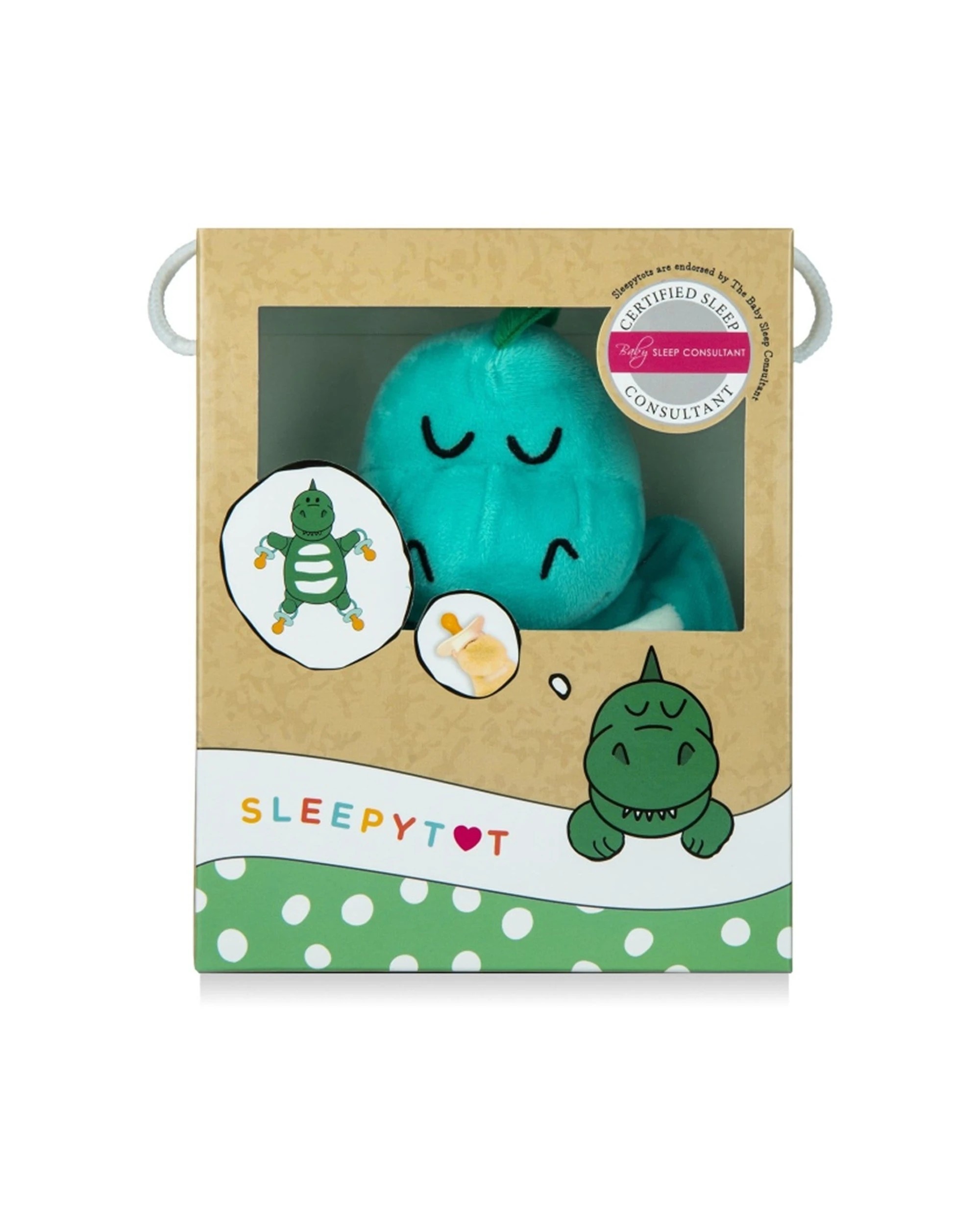 1 Sleepytot Award Winning Comforter Dummy Holder Soother For Babies Dino - Green, 1 of 2