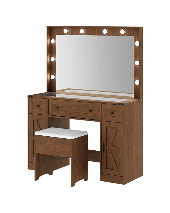 Levede Dressing Table with Hollywood Makeup Mirror and Lights Brown - Kmart