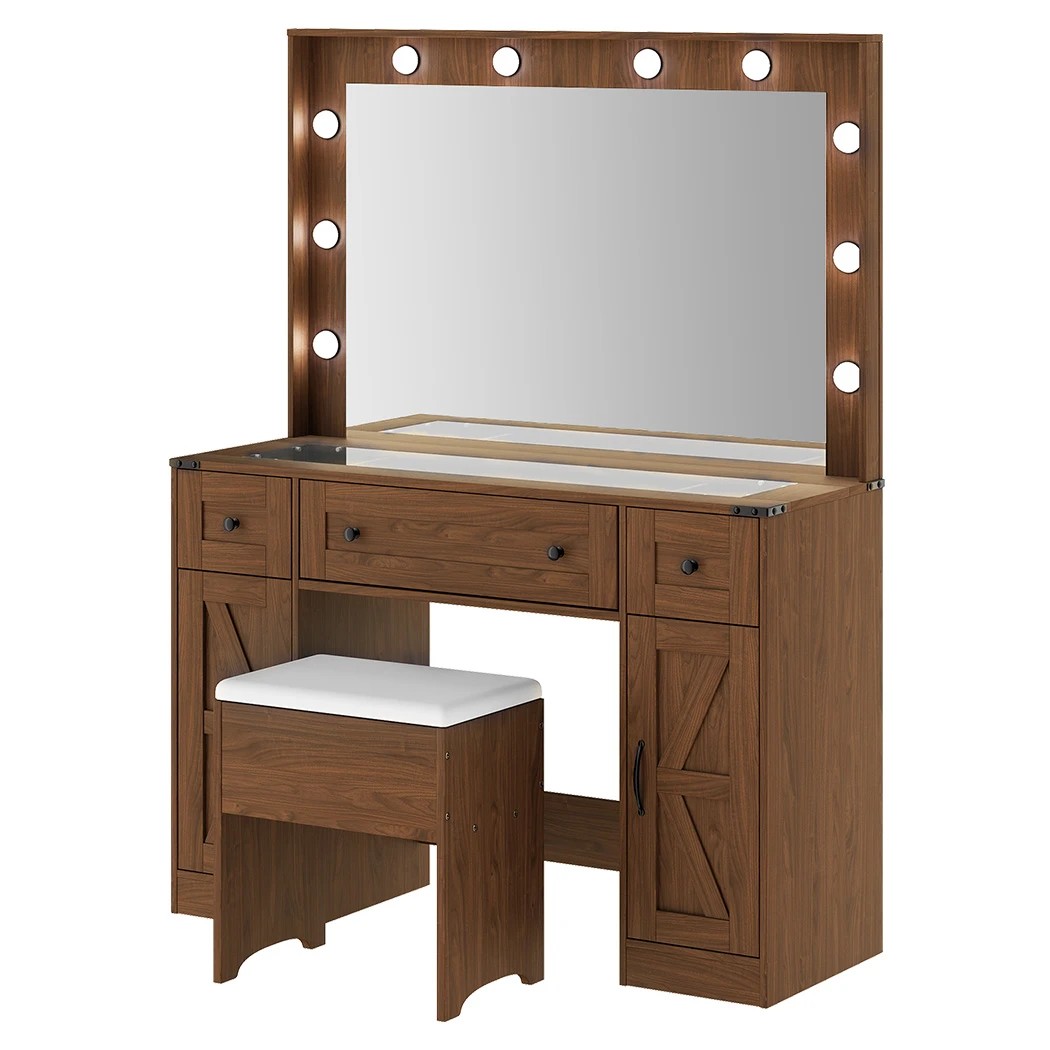 1 Levede Dressing Table with Hollywood Makeup Mirror and Lights Brown, 1 of 6