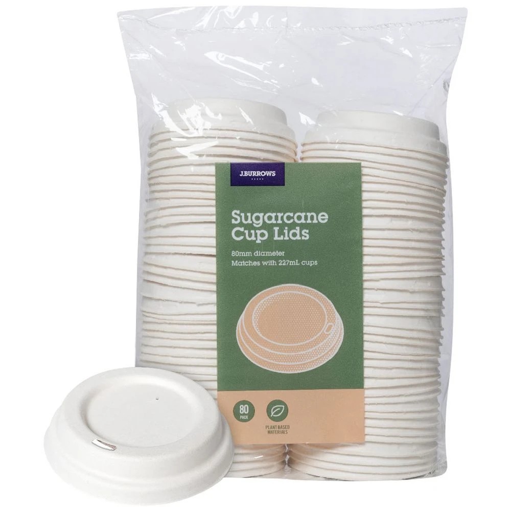 1 J.Burrows Sugarcane Lids 80mm 80 Pack, 1 of 5