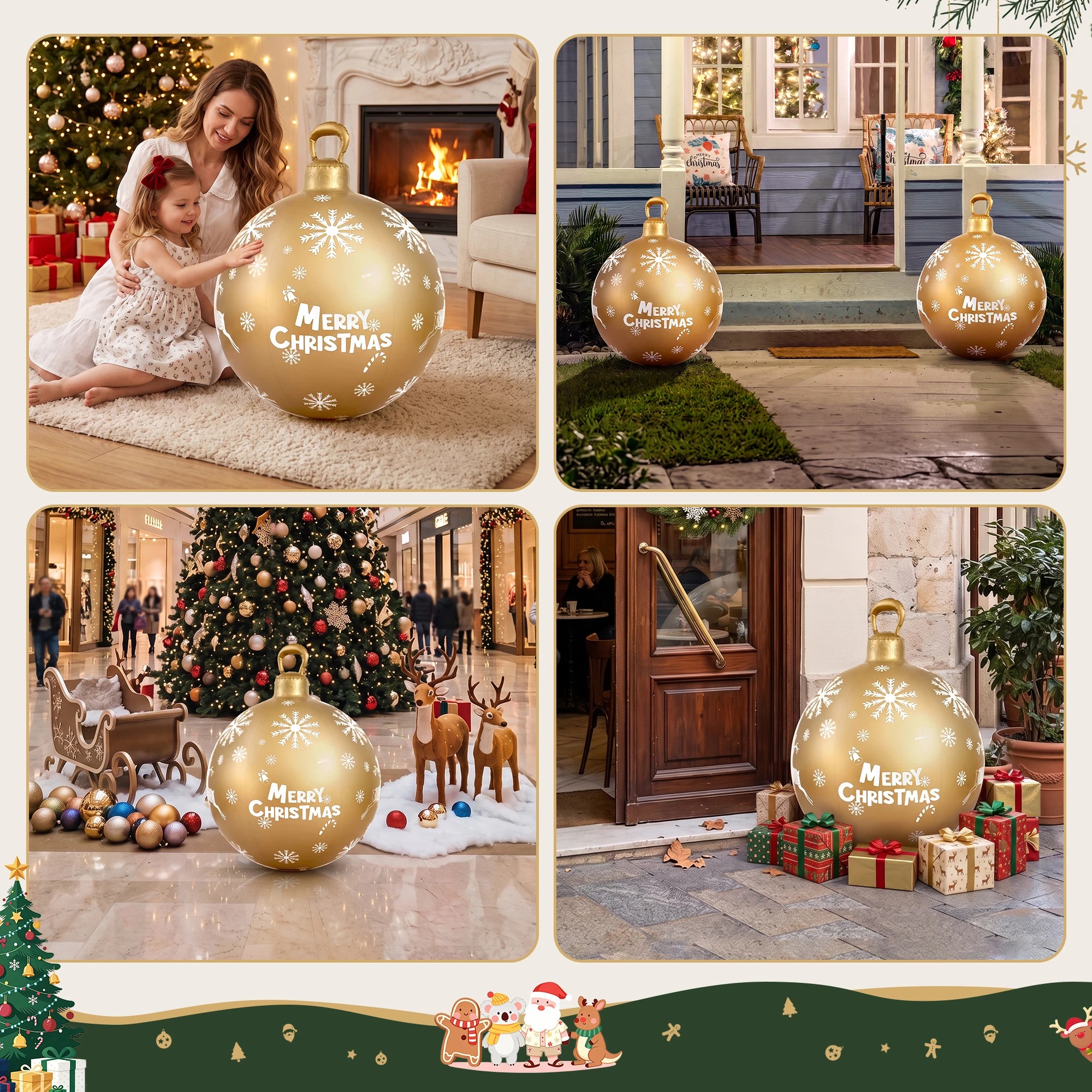 3 Jingle Jollys Christmas Inflatable Ball  Bauble 60cm Outdoor Decoration - Gold, 3 of 4