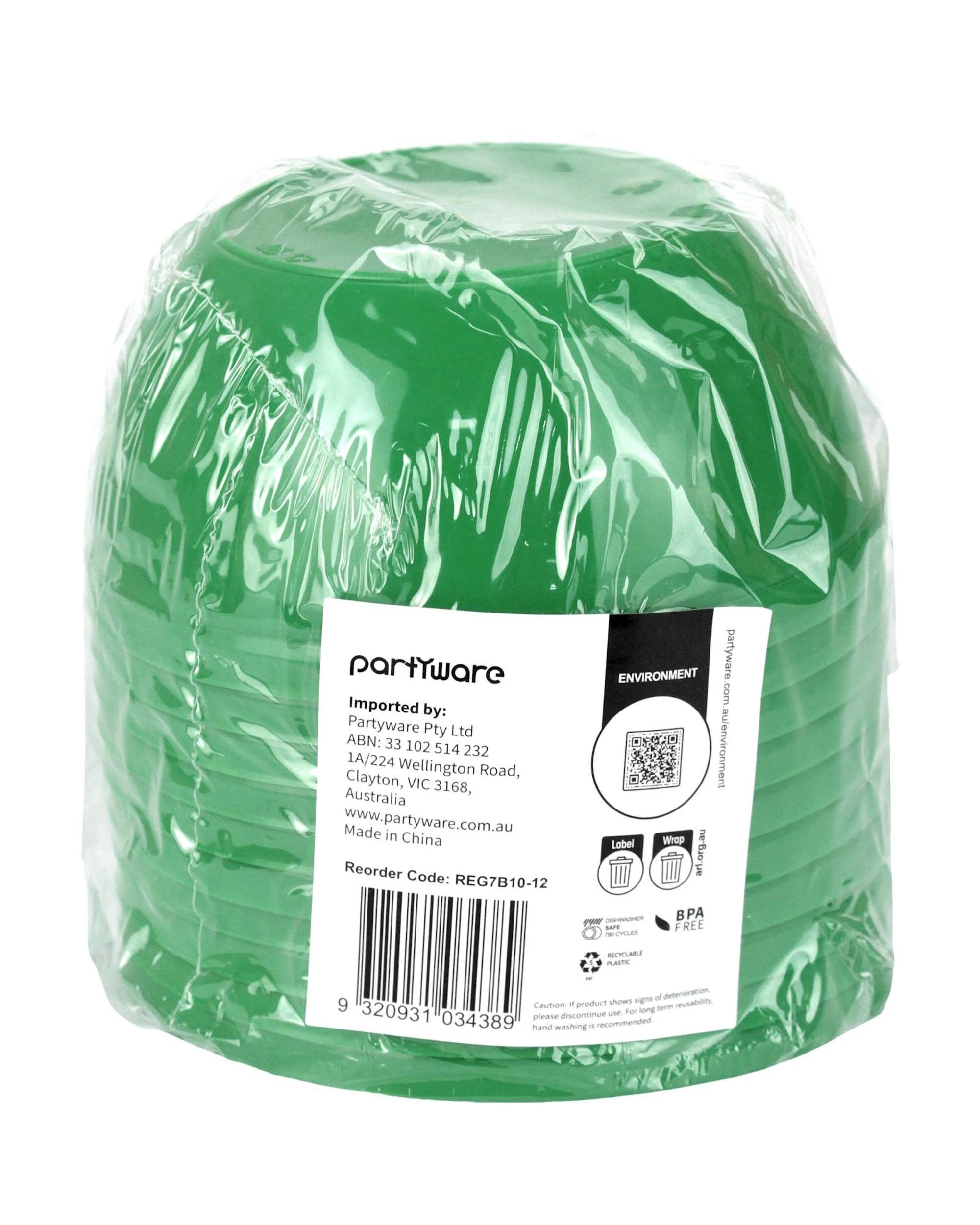 3 Partyware Everyday Living Bright Reusable Bowls 11.5cm Pack of 10 - Green, 3 of 3