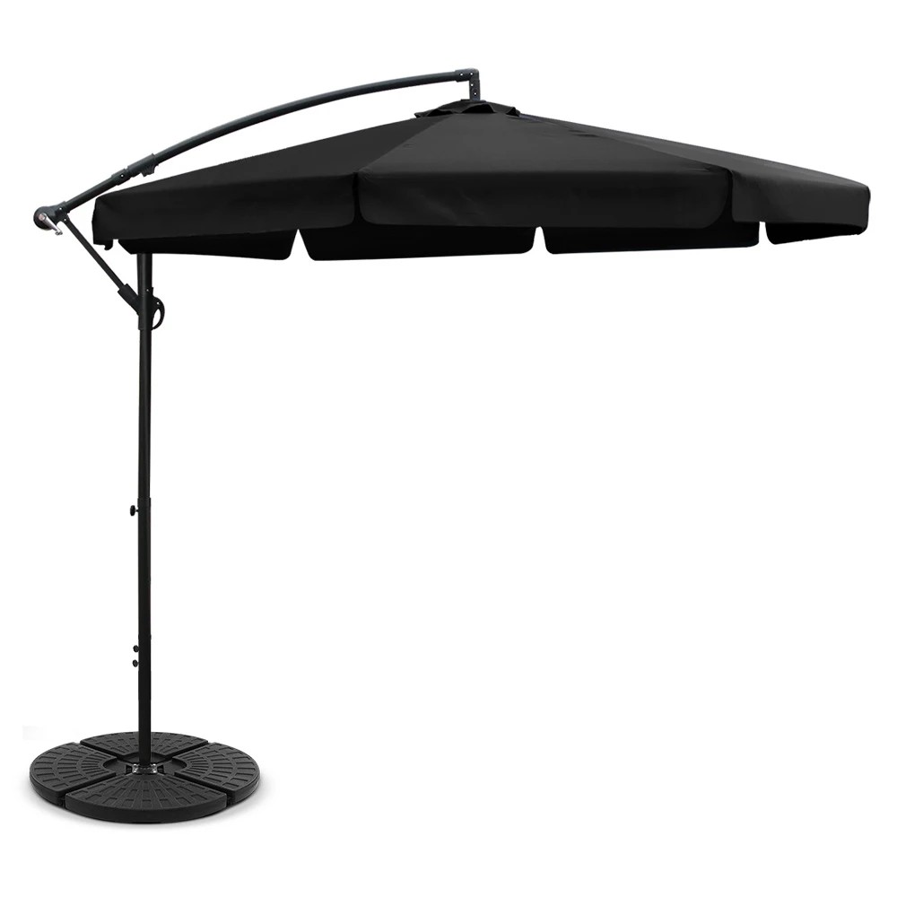 1 Instahut 3m Outdoor Umbrella w/Base Cantilever Garden Patio Beach - Black, 1 of 6