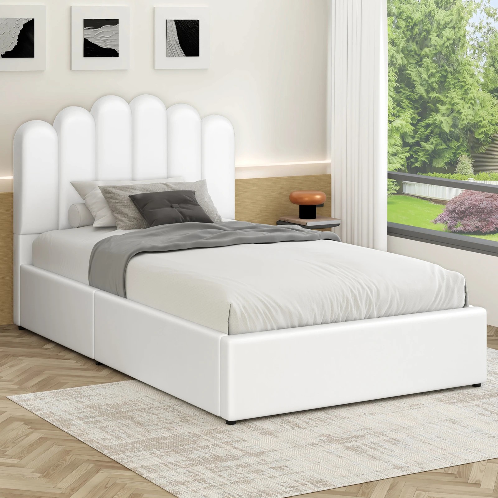 2 Alfordson Bed Frame King Single Gas Lift Storage Base Wooden Milton - White, 2 of 10