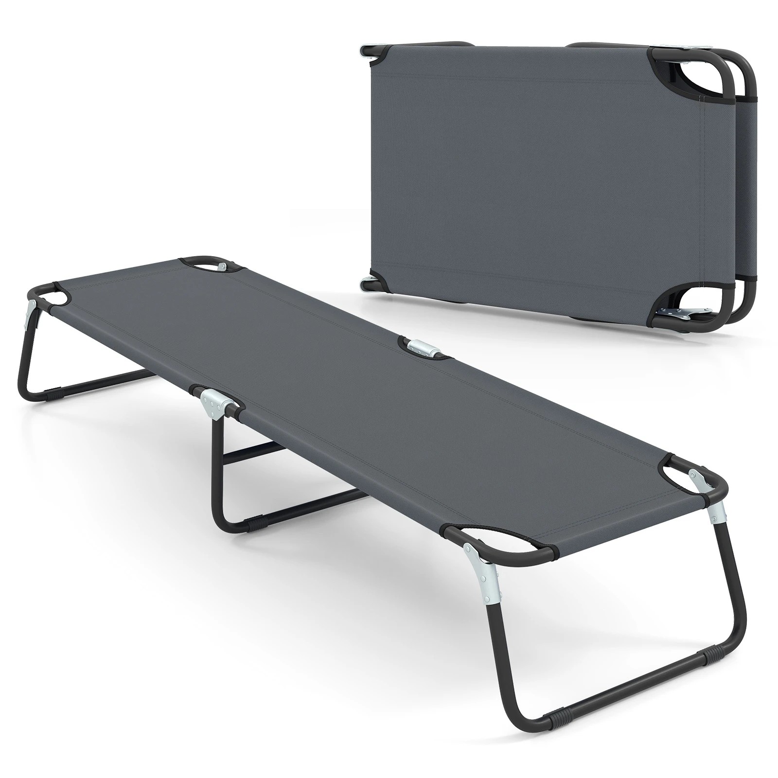 1 Costway 190cm Folding Camping Bed Lightweight Sleeping Cot Bed - Grey, 1 of 4