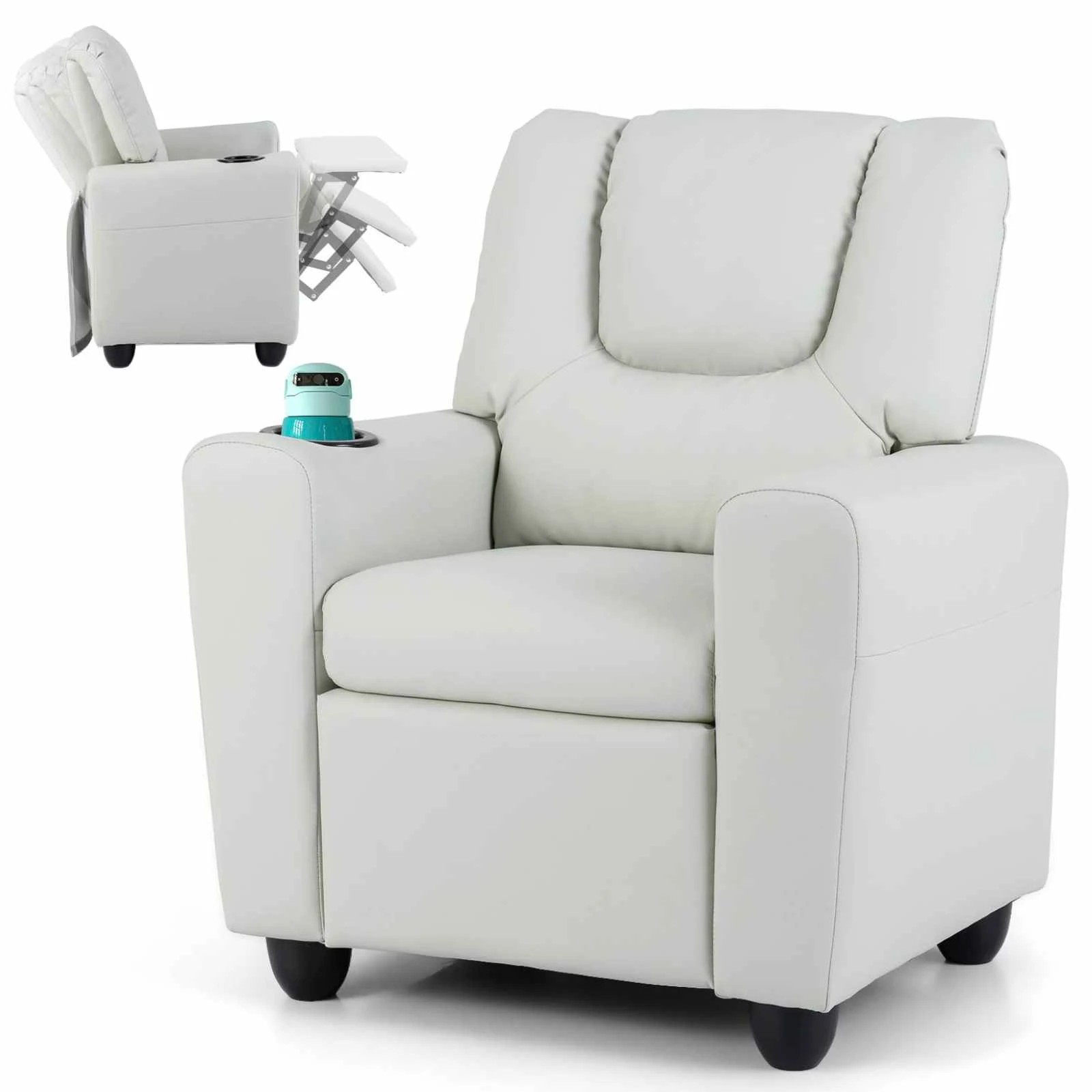 1 Costway Recliner Chair PU Leather Push Back Kids Sofa - Beige, 1 of 1