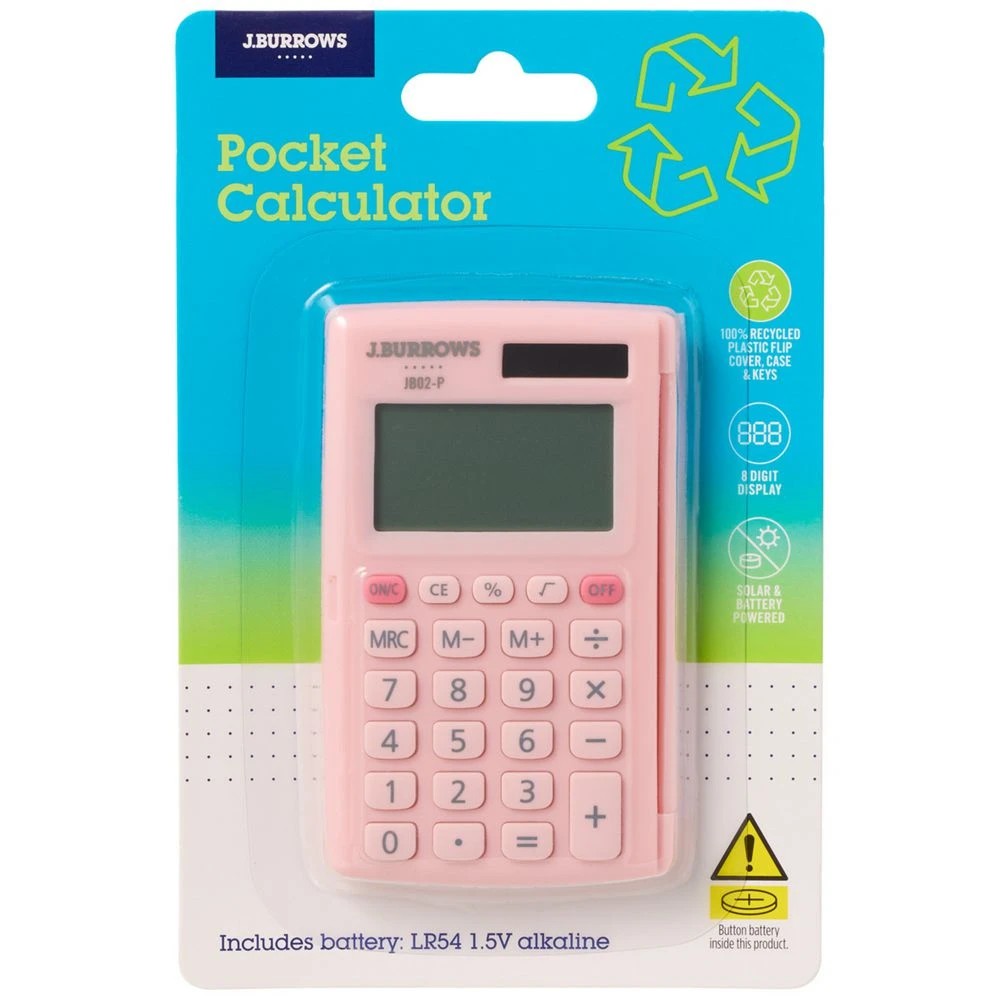 2 J.Burrows Pocket 8 Digit Calculator Pink, 2 of 5