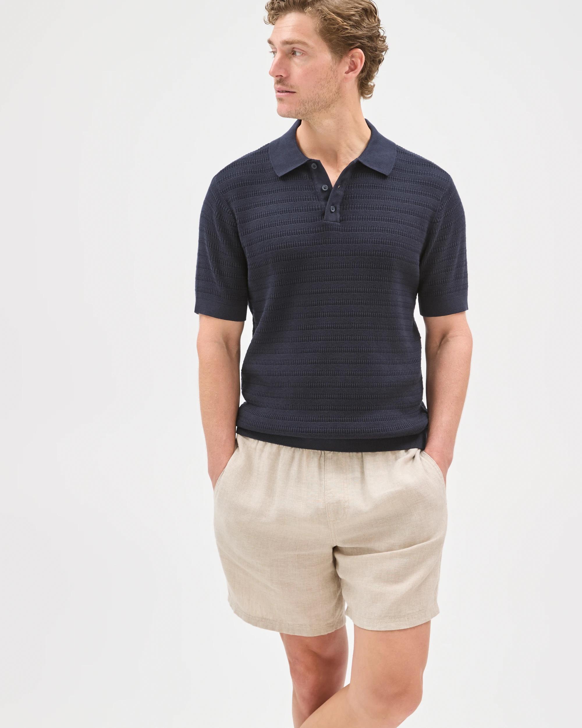 3 Target Man Australian Cotton Patterned Knit Polo Top NAVY, 3 of 6