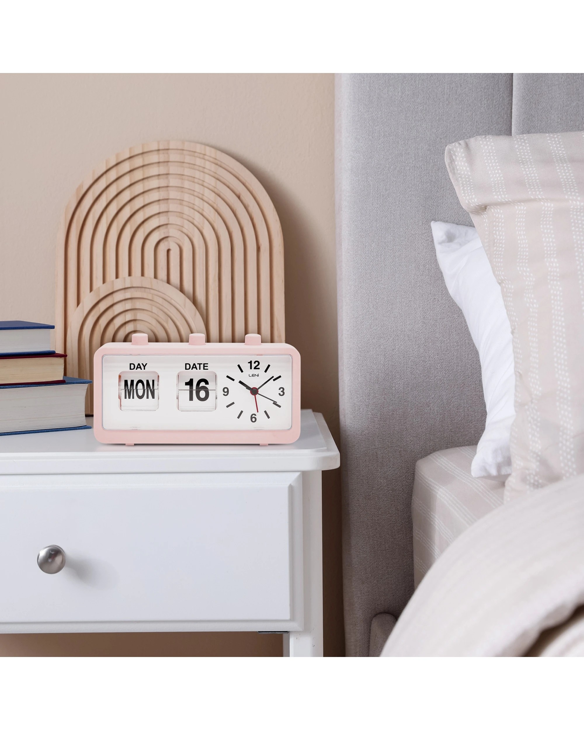 4 Leni 11x20cm Flipper Table Alarm Clock With Manual Flip Day And Date Dustly Pink - Black, 4 of 4