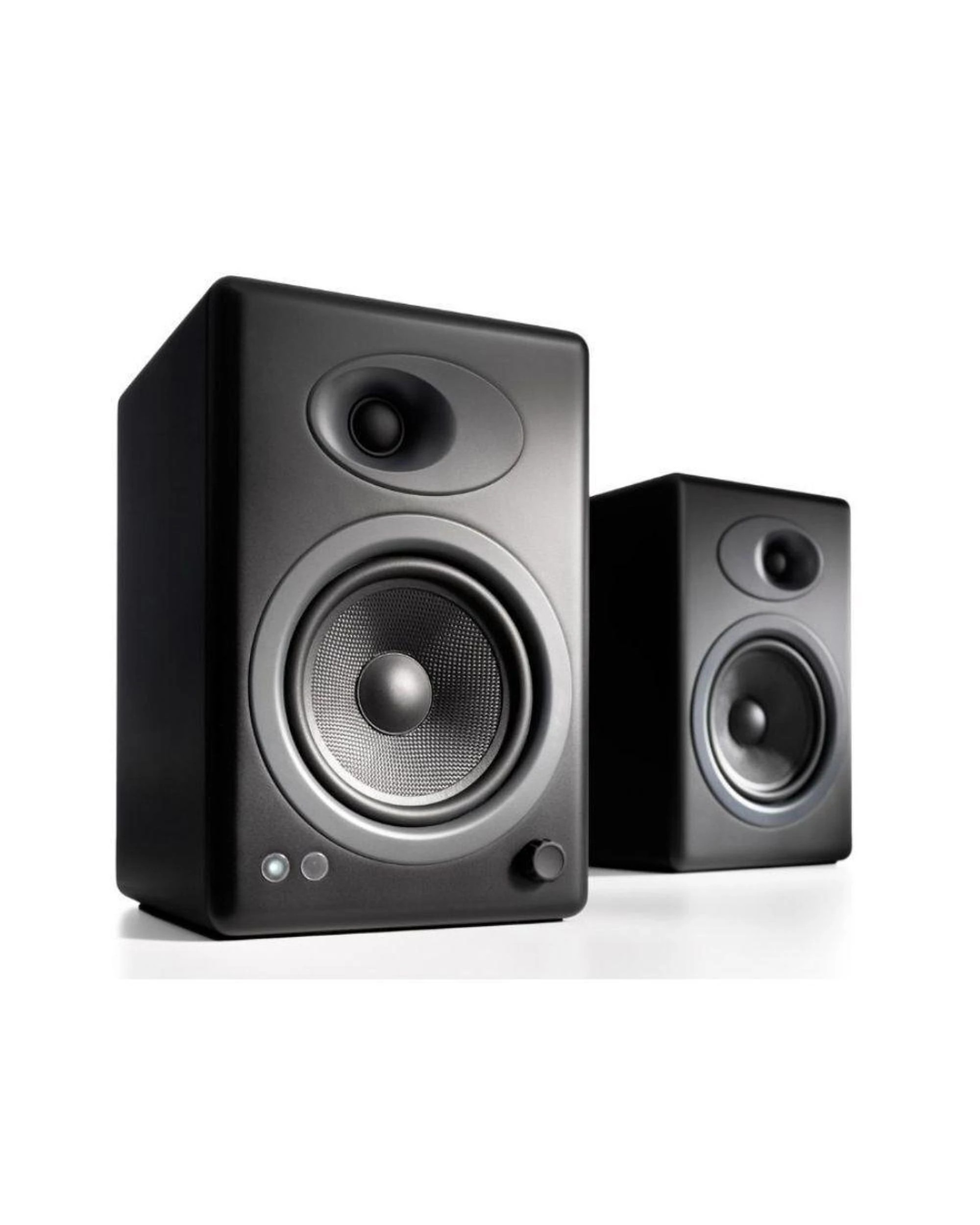2 Audioengine A5 Classic Powered Bookshelf Speakers Remote Control Satin Black, 2 of 3