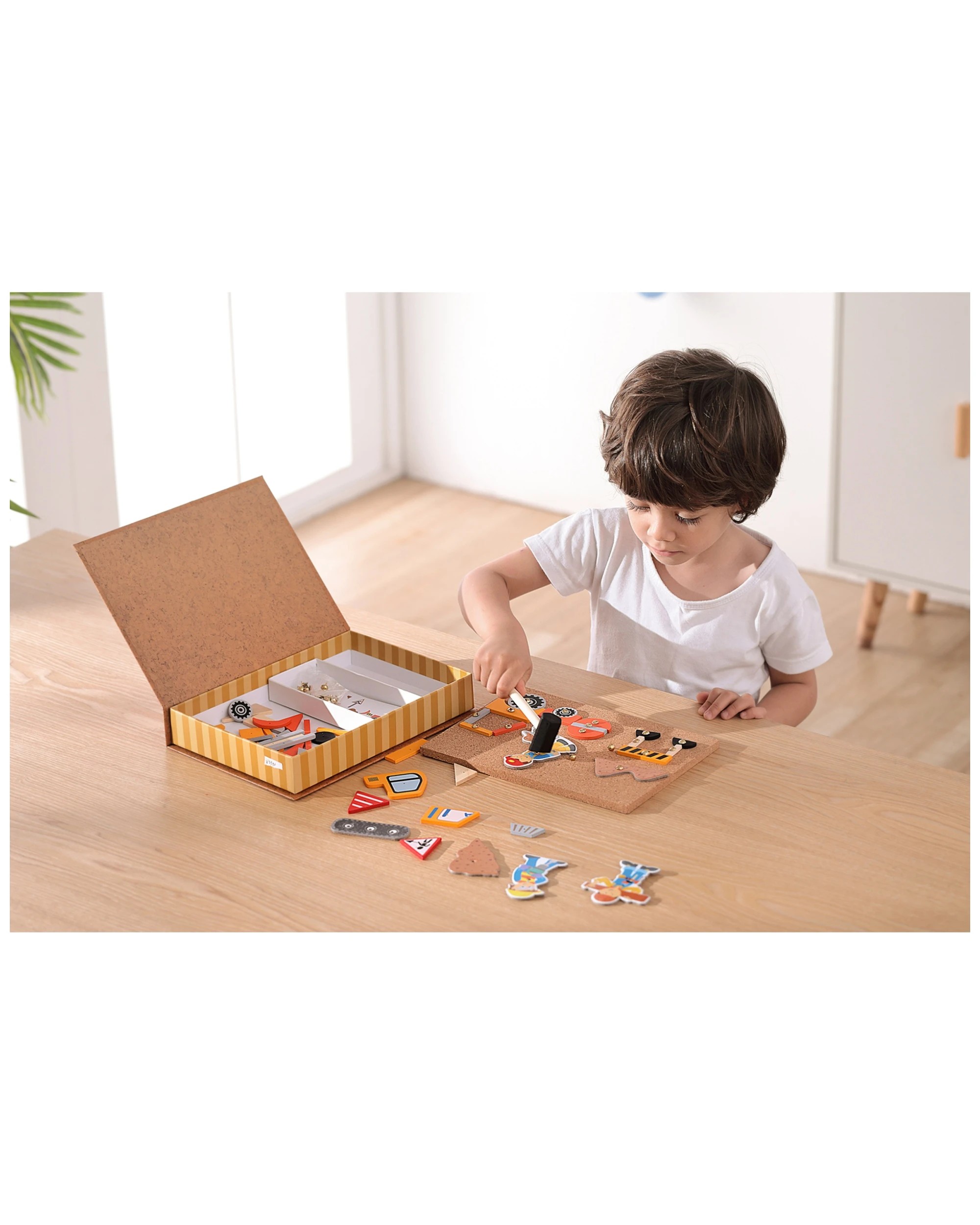 2 Kaper Kidz Wooden Construction Tap A Shape Activity Set Bookcase 19x26cm Age 3 Plus. - Multi, 2 of 2