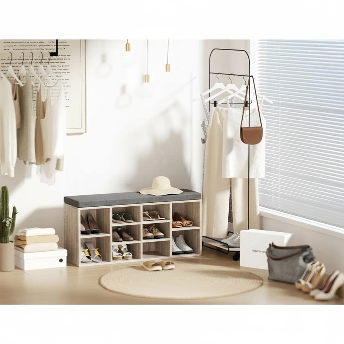 6 Artiss Shoe Rack Cabinet Shoe Bench Fabric Seat Entryway Storage Organizer Comfortable Seat Easy Clean - Natural, 6 of 8