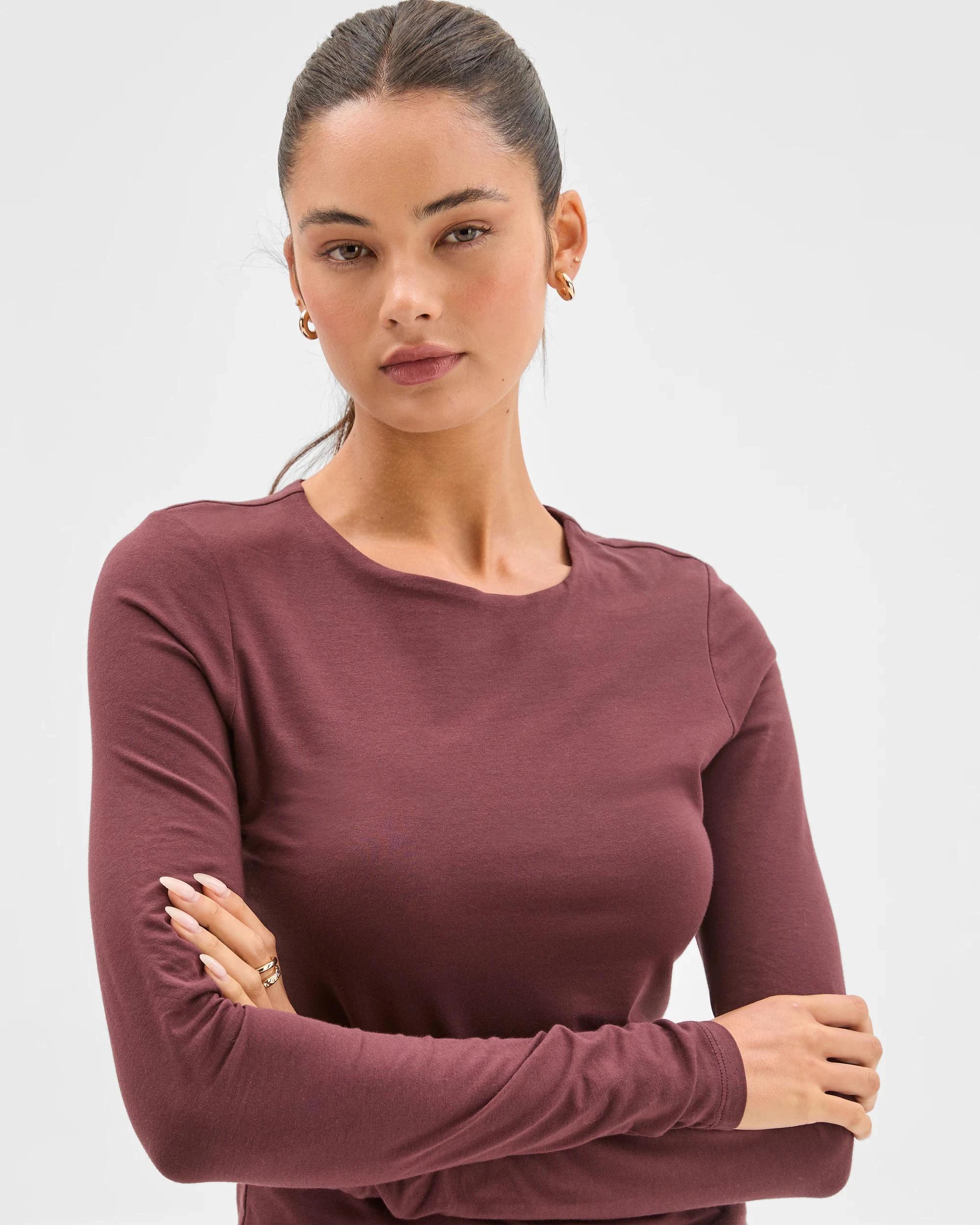 4 Lily Loves Australian Cotton Crew Neck Top BURGUNDY ROUGE, 4 of 7