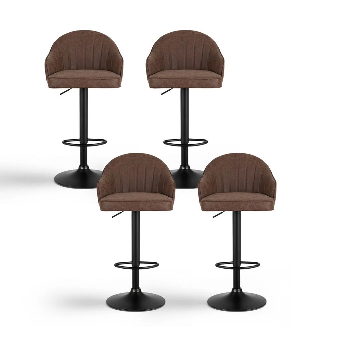3 Artiss 4x Bar Stools Kitchen Swivel Gas Lift Counter Chair Shell Leather - Brown, 3 of 6