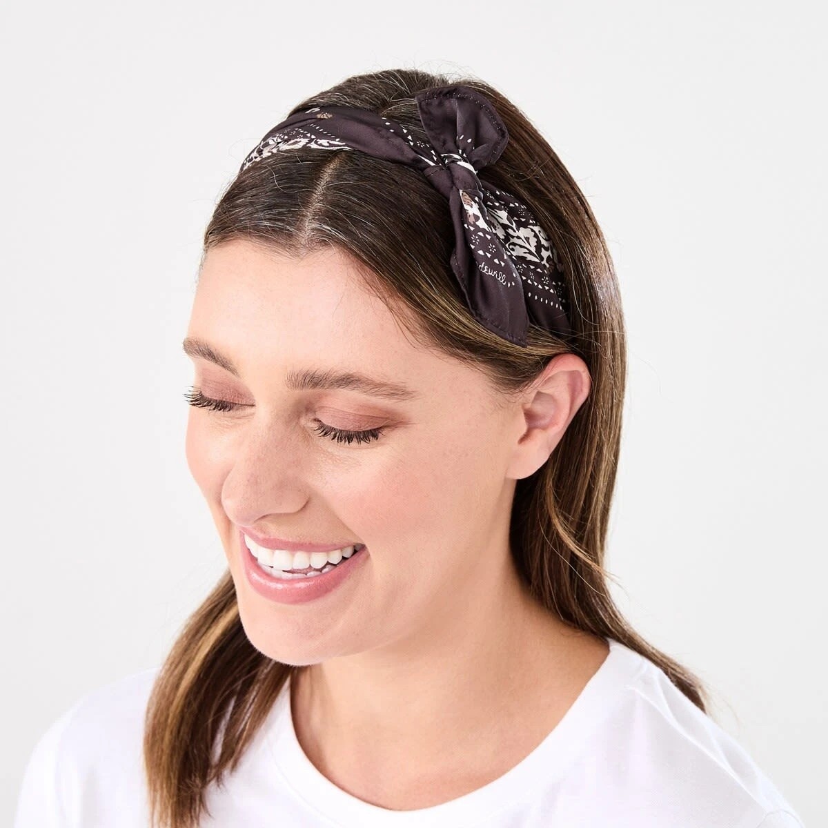 4 Ditsy Flower Print Hair Scarf - Brown, 4 of 5