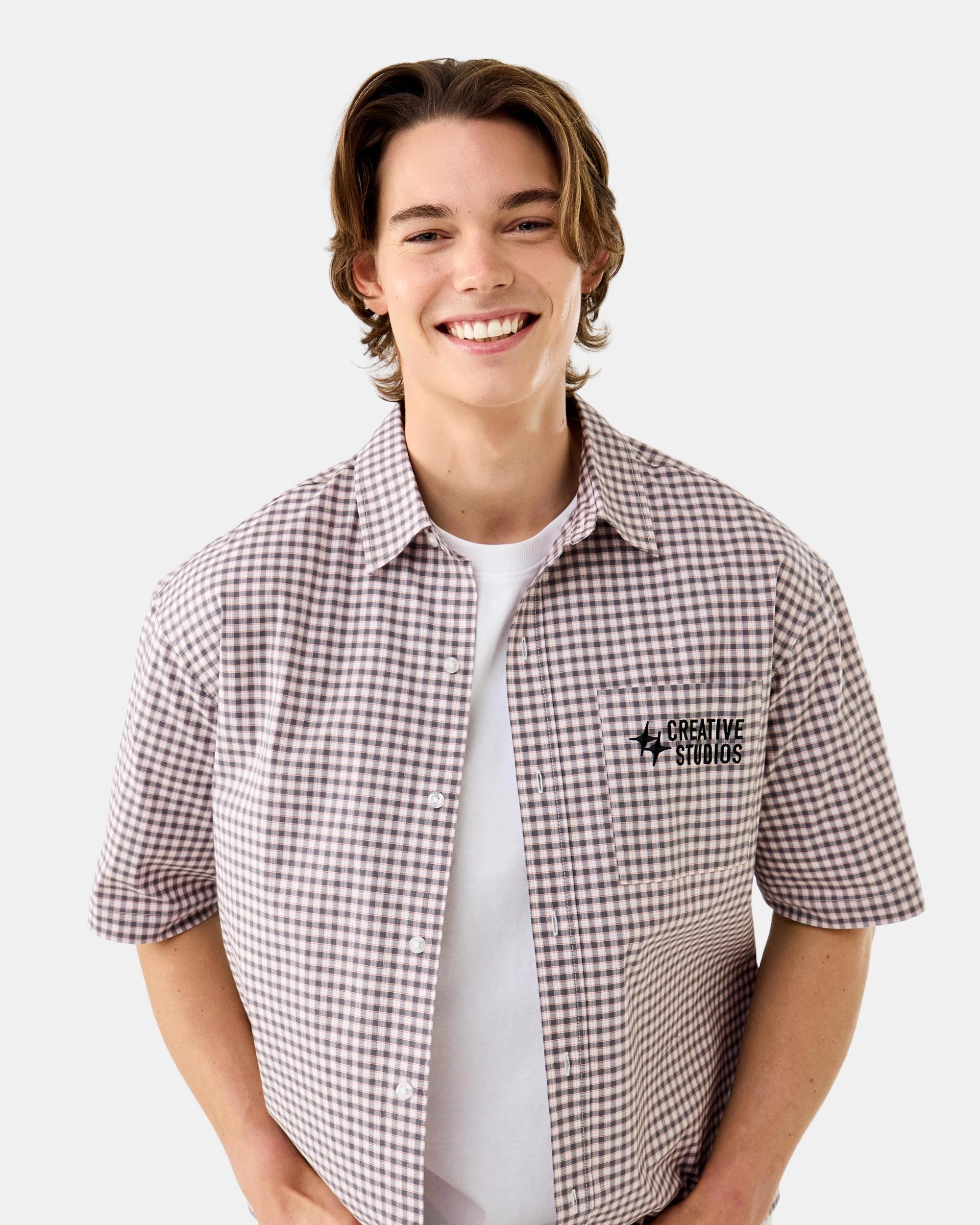 5 Short Sleeve Boxy Check Shirt Gry Check, 5 of 8