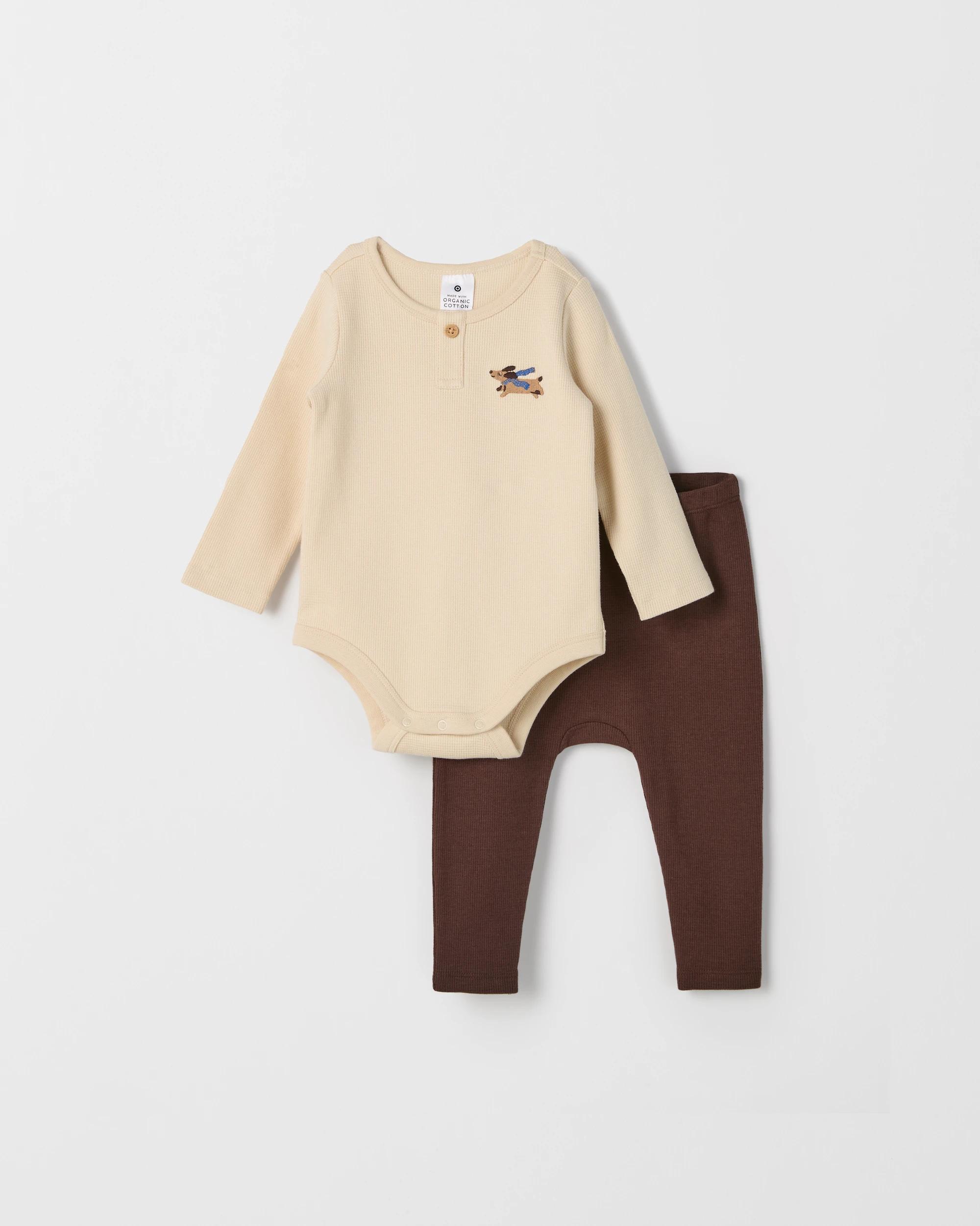 1 Target Baby Baby Organic Cotton Waffle Bodysuit and Leggings Set DASHOUND, 1 of 3