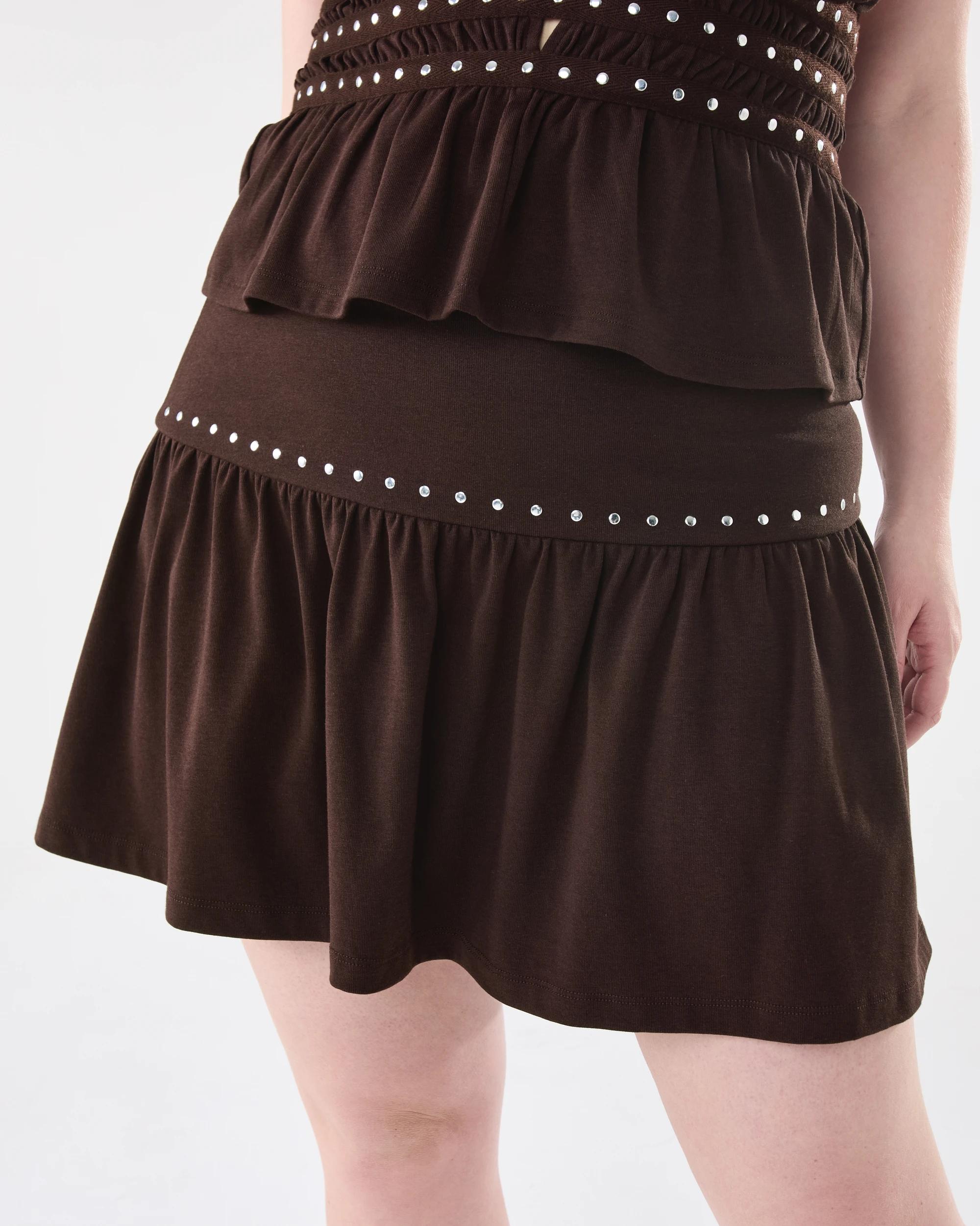 3 Studded Mini Jersey Skirt Choc Plum, 3 of 9