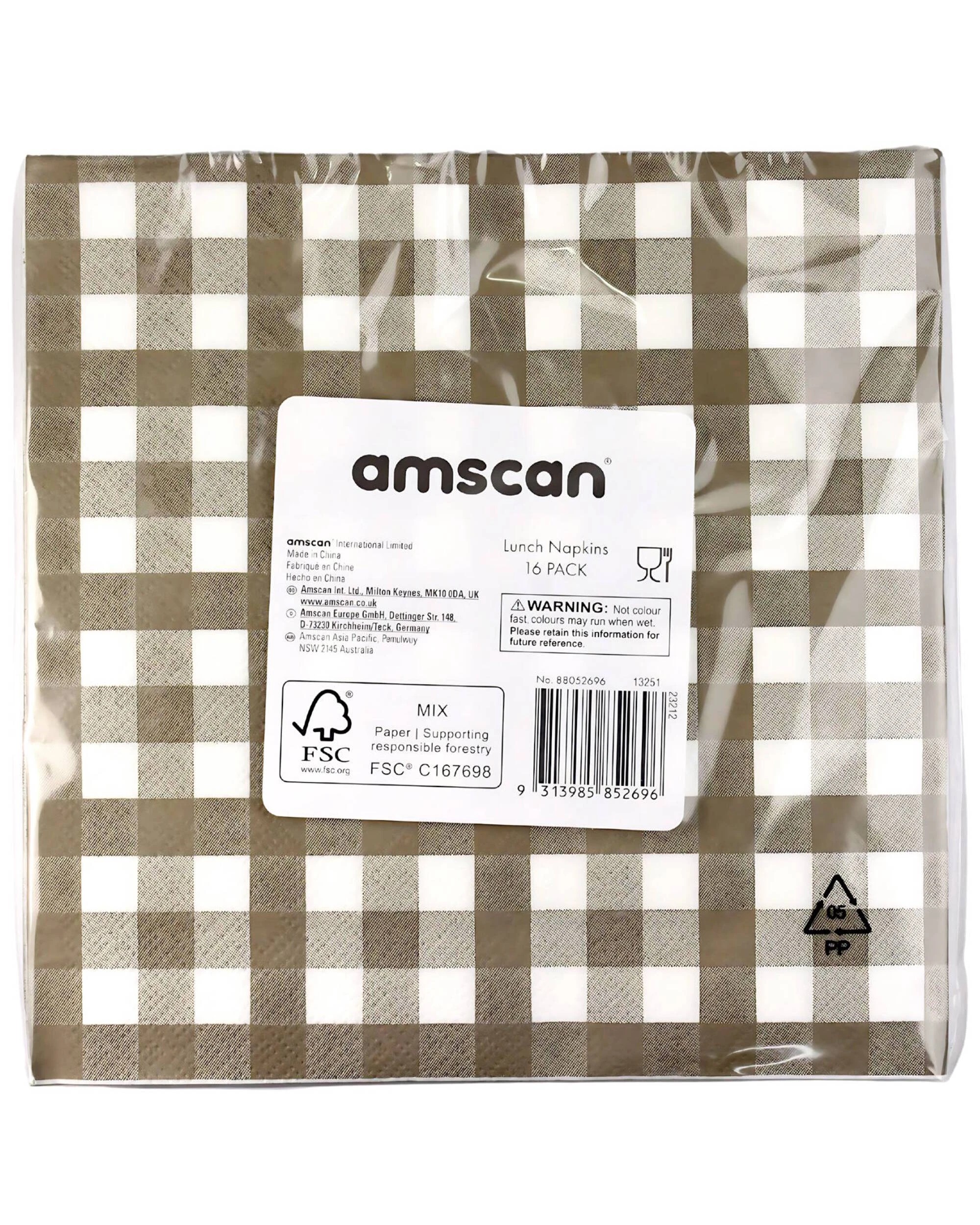 2 Amscan Inc. Amscan Brown Gingham Large Napkins Serviettes Pack of 16Brown - Brown, 2 of 2