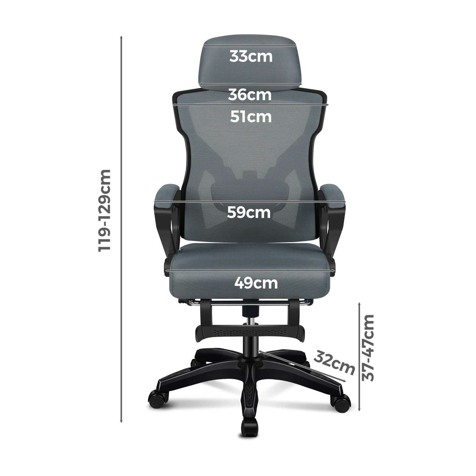5 Alfordson Office Desk Chair Mesh Executive Computer Fabric Seat Recliner Work - Grey, 5 of 6