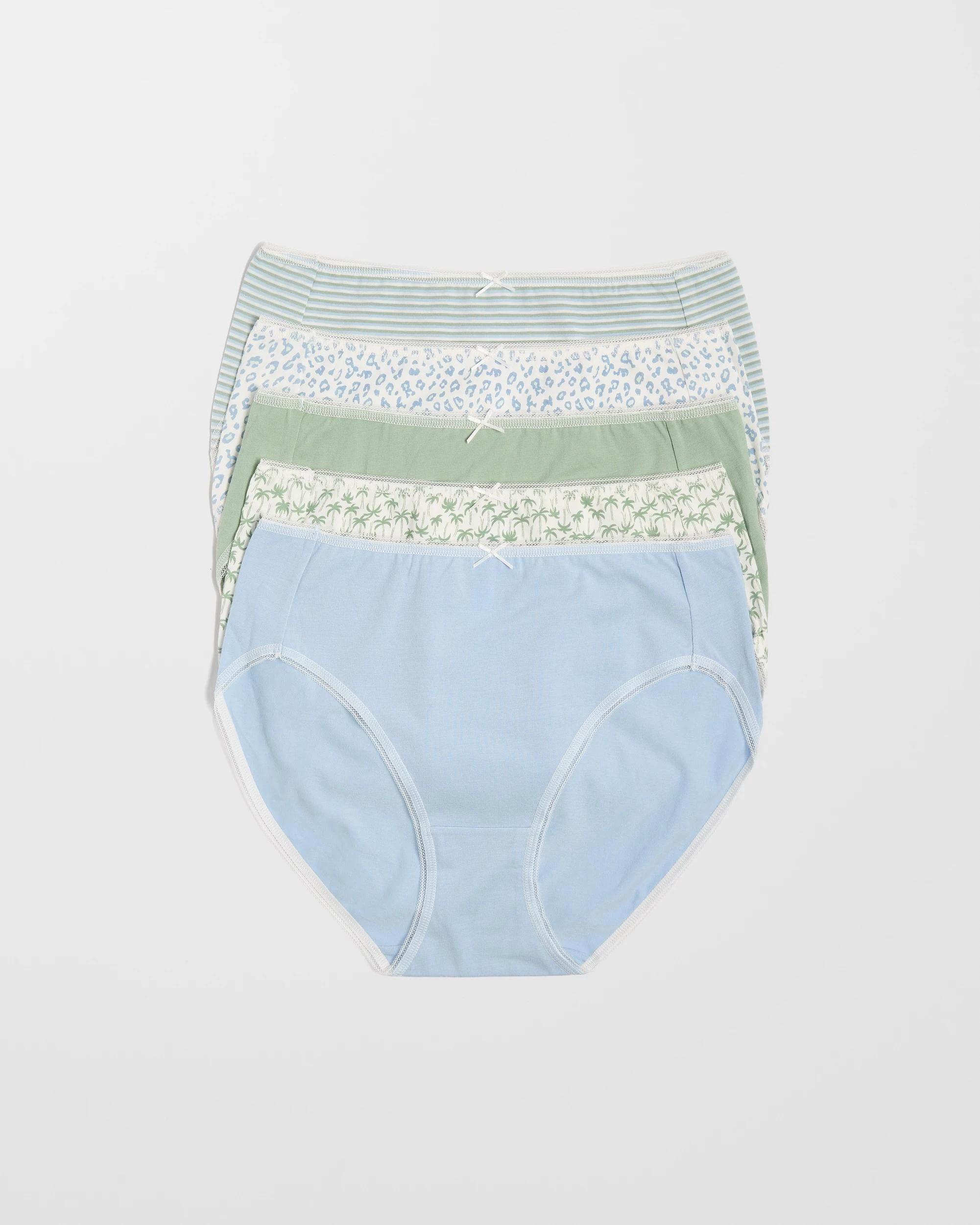 1 Target Women's Cotton/Elastane High Cut Briefs 5 Pack PALM GREEN/LEOPARD/BLUE, 1 of 5