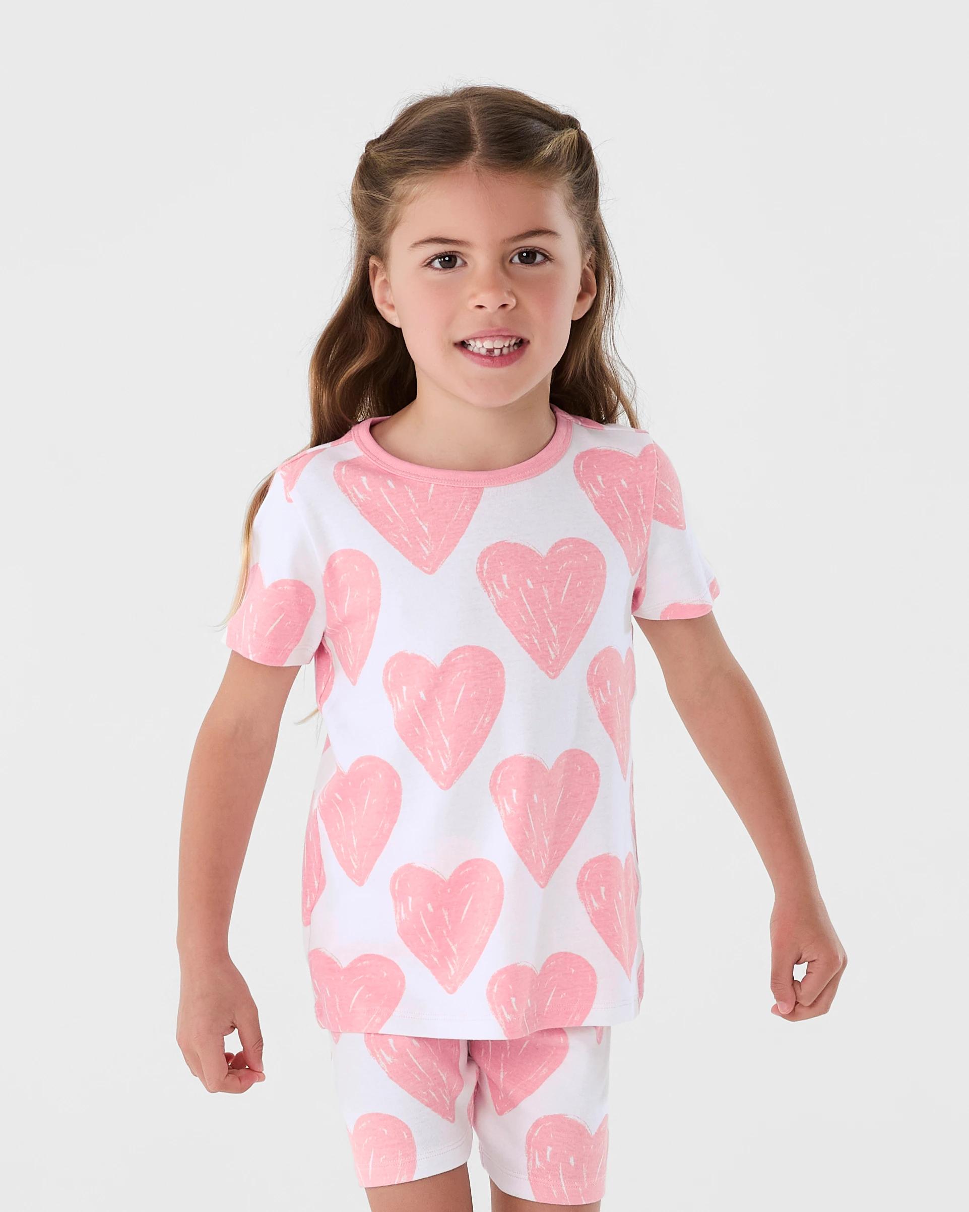 1 Short Sleeve Ribbed Pyjama Set Wht Heart, 1 of 9