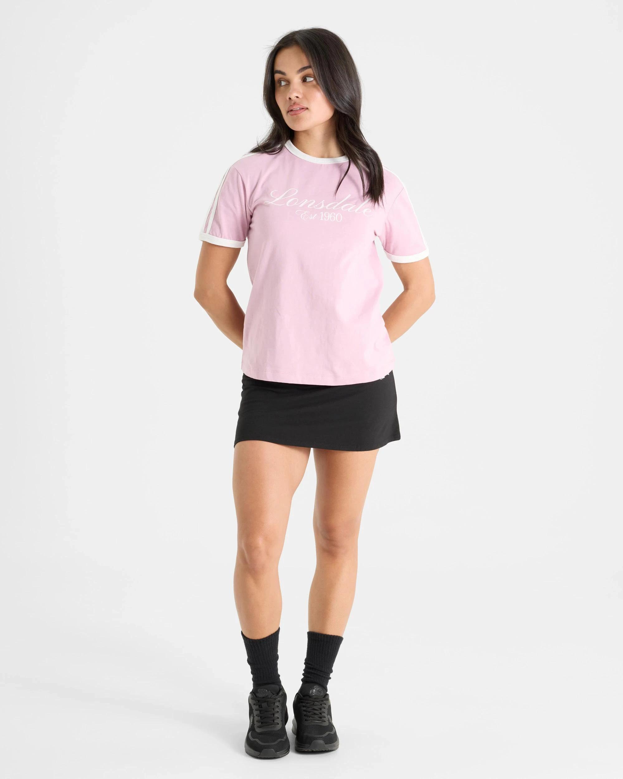 4 Lonsdale London Cotton Active Ringer Heritage T-shirt DUSTY PINK, 4 of 4