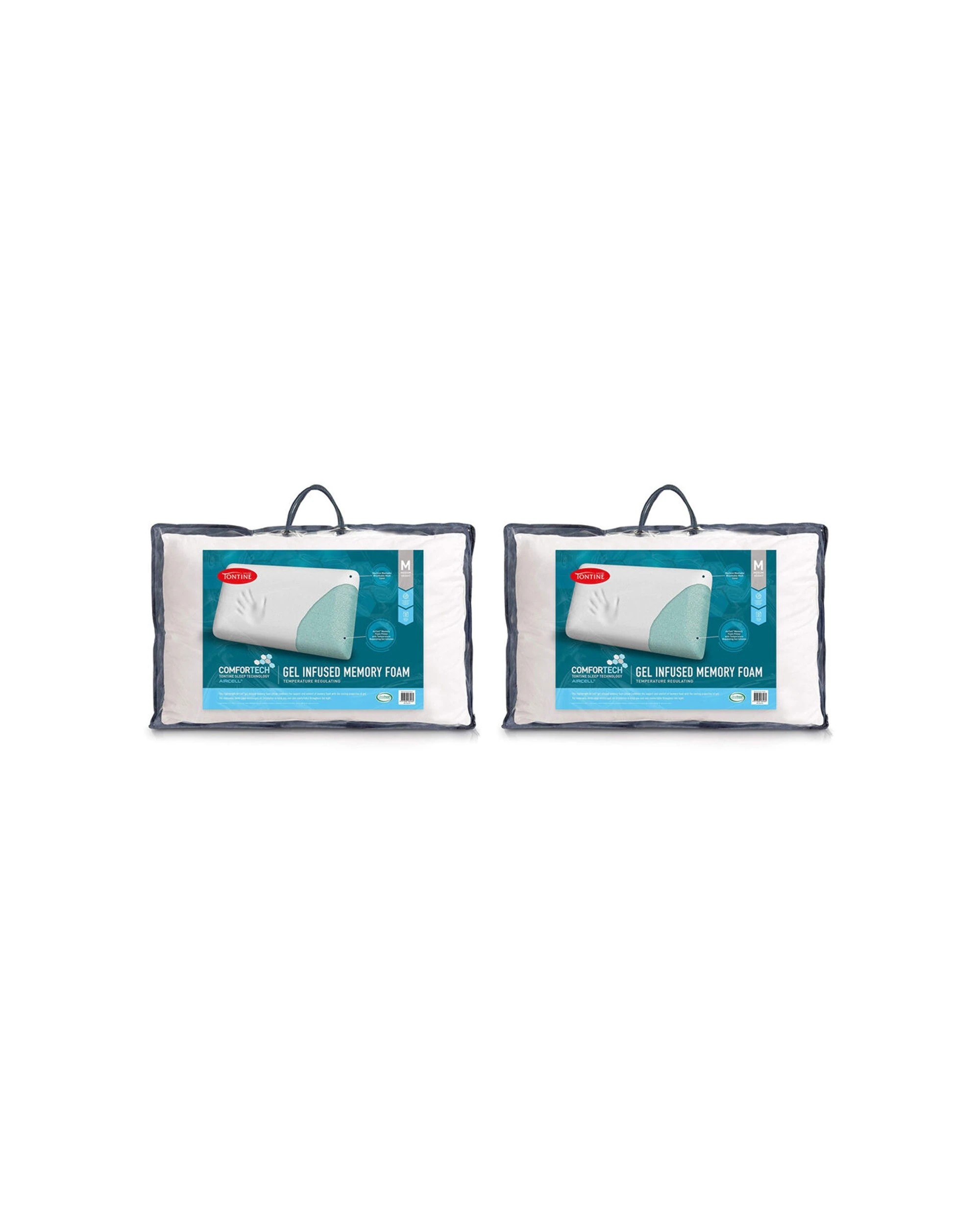 1 Tontine Comfortech Gel Infused Memory Foam Pillow Medium Height 2PK - White, 1 of 5