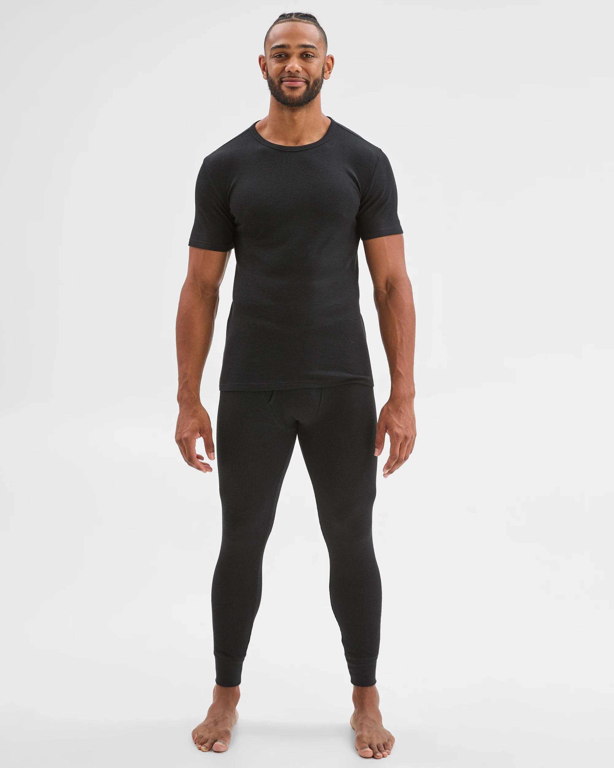 4 Maxx Australian Cotton Short Sleeve Waffle Thermal Top BLACK, 4 of 7