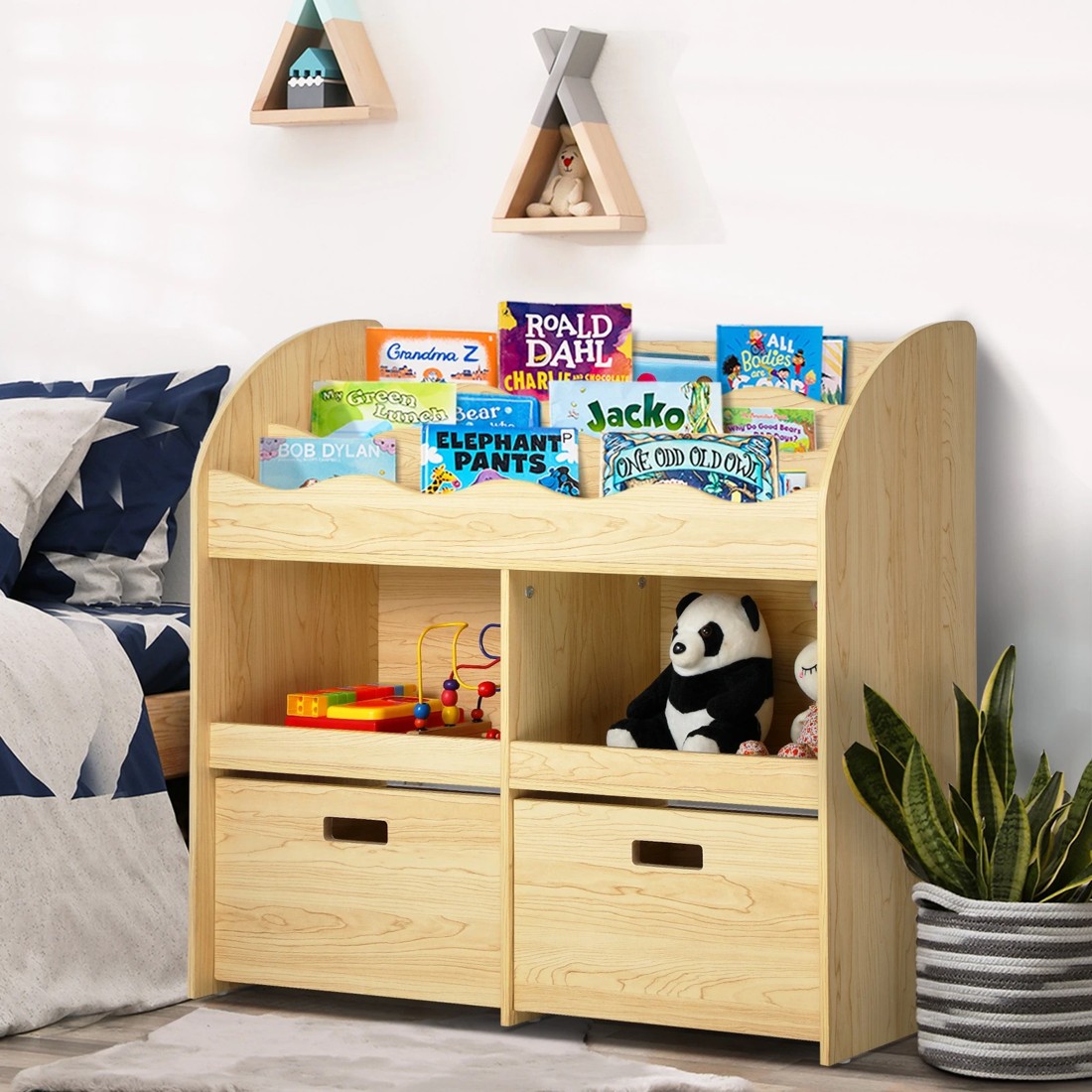 9 Oikiture Kids Bookshelf Children Bookcase Toy Storage Box Display Shelf
 - Natural, 9 of 10