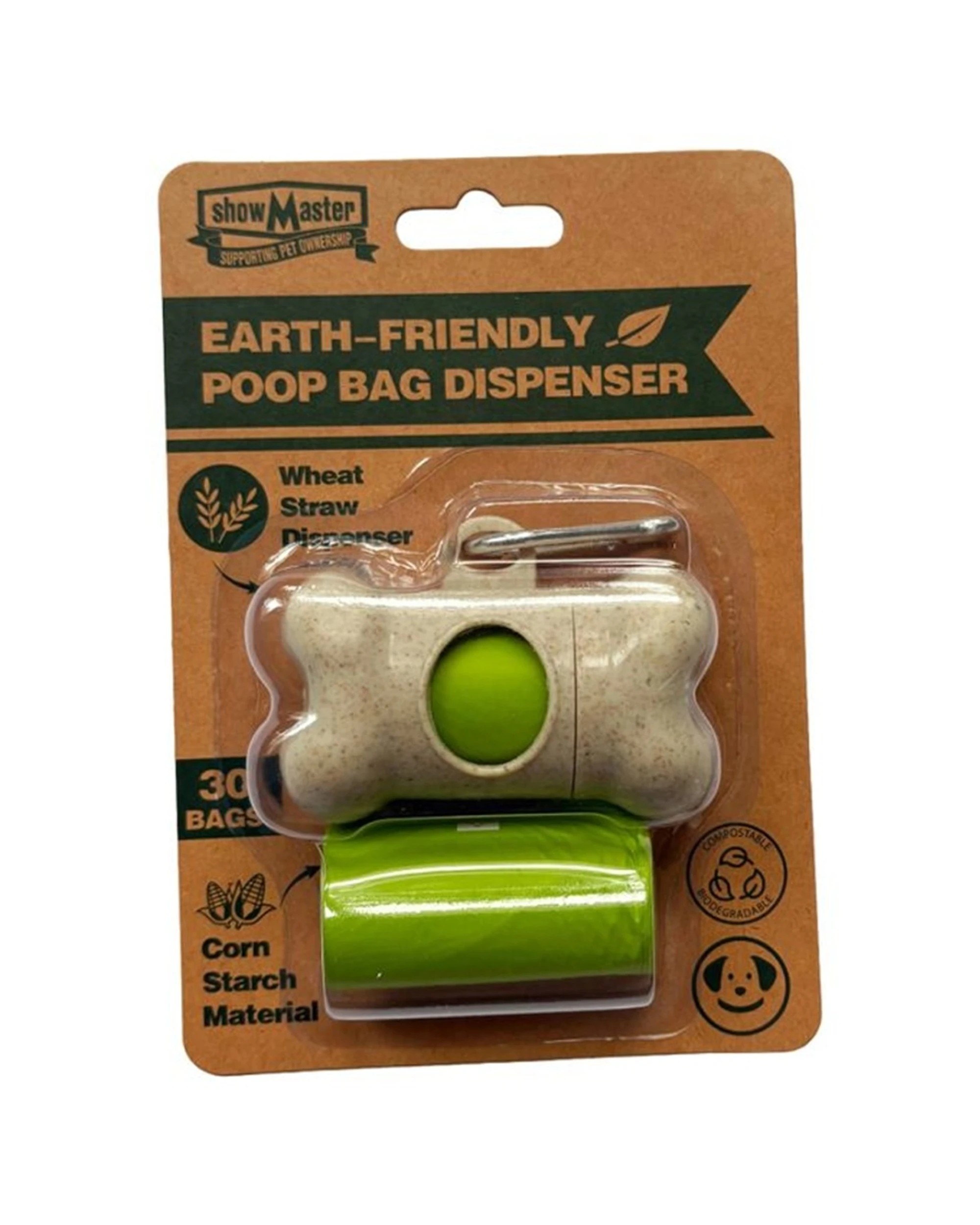 1 Showmaster 30pc Earth-Friendly Poop Dog Waste Bags With Dispenser - Green, 1 of 1