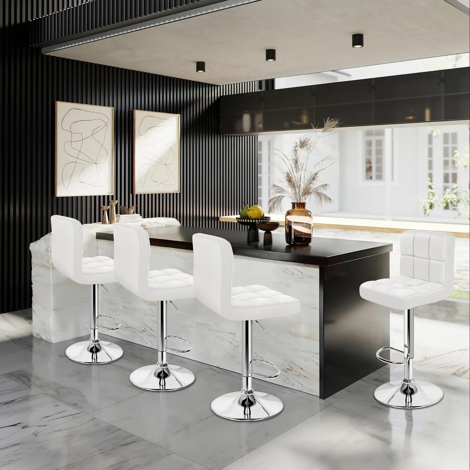 9 Alfordson 4x Bar Stools Ralph Kitchen Swivel Chair Leather Gas Lift - White, 9 of 10