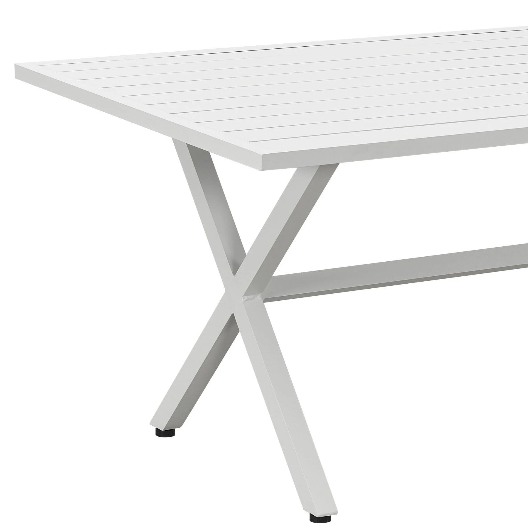 3 Moda Living Jervis White Aluminium Outdoor Dining Table with Aluminium Slat Top (145x88cm) - White, 3 of 5