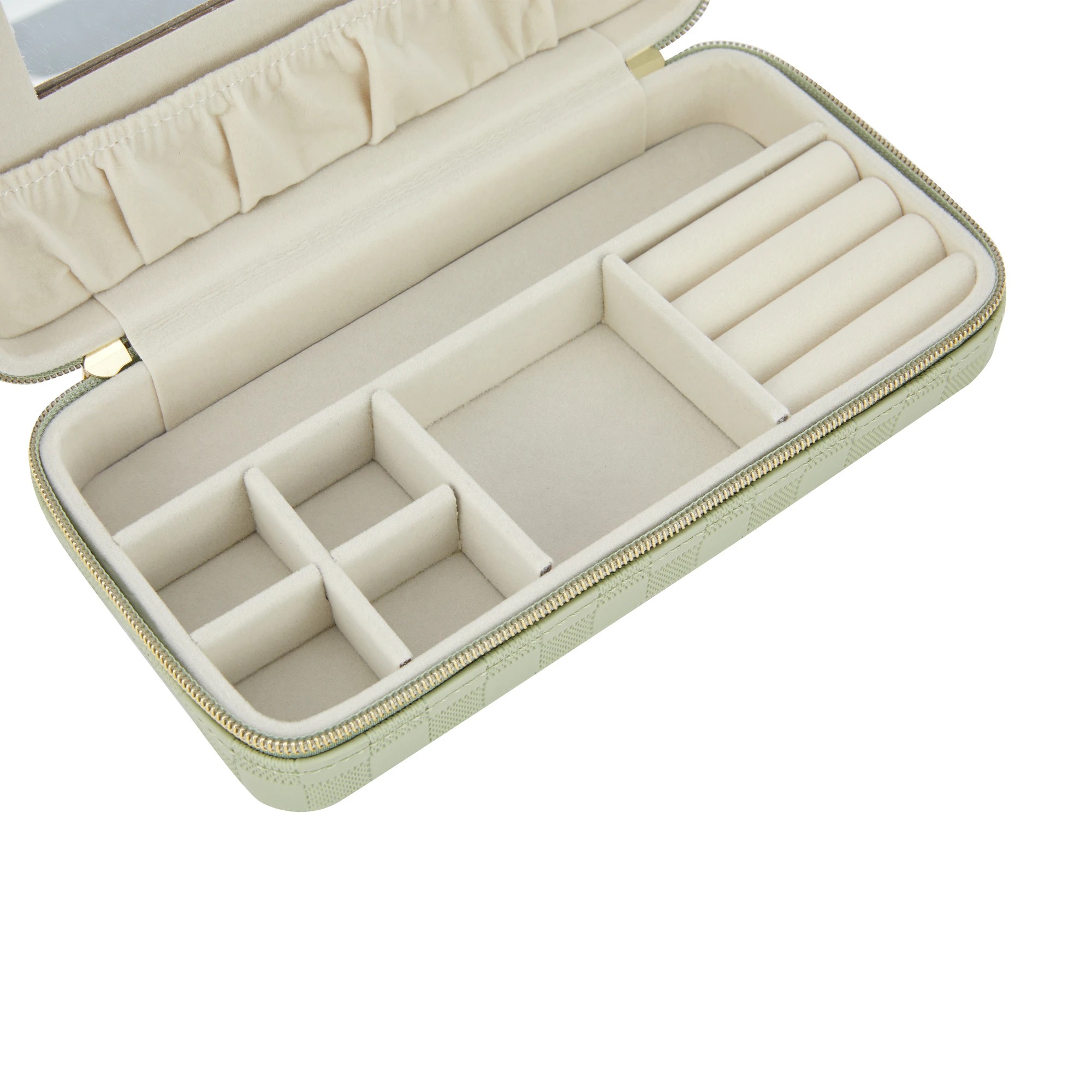 6 Sage Check Large Zip Jewellery Case, 6 of 7
