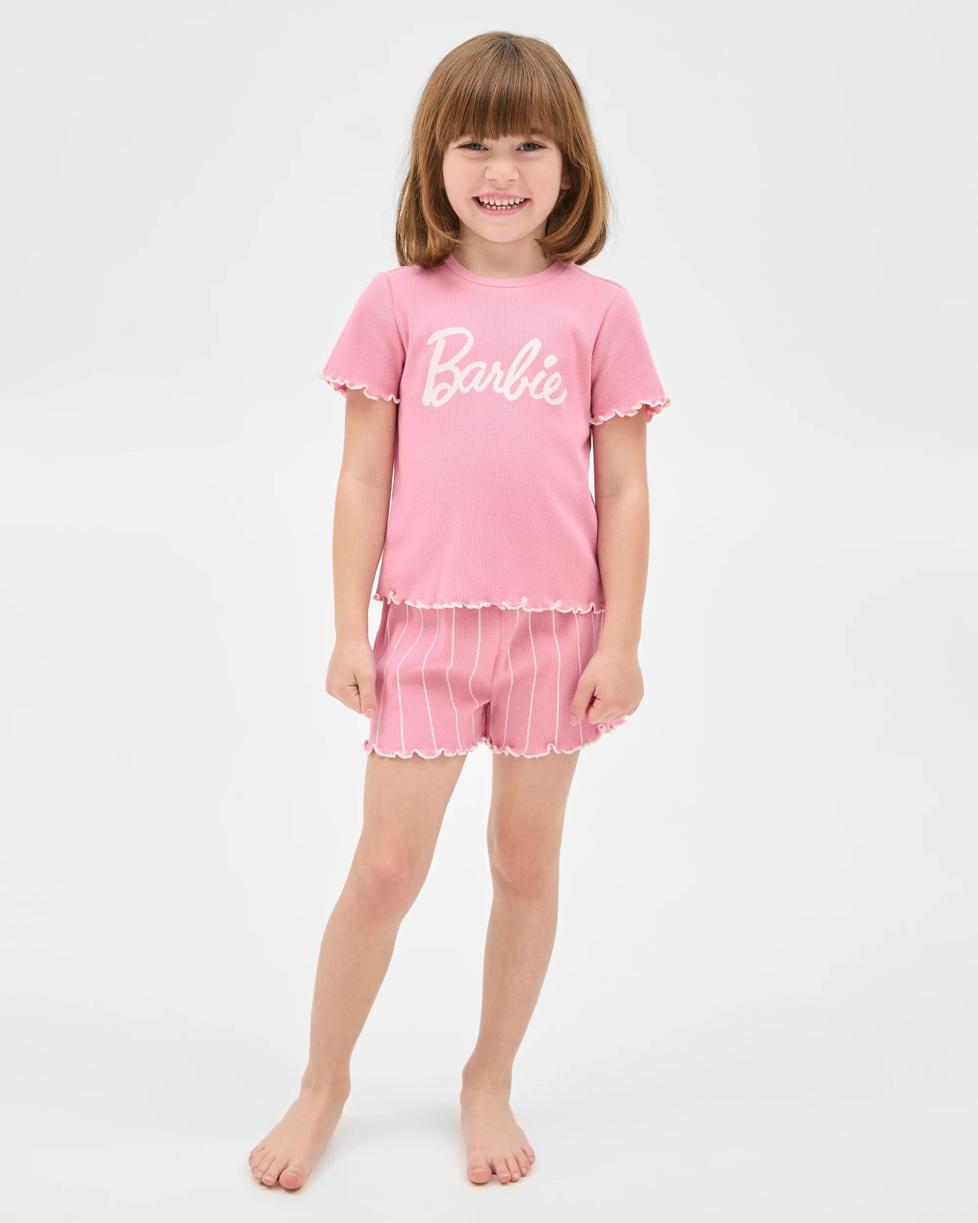 2 Barbie Younger Girls Rib Short Pyjama Set PINK, 2 of 7