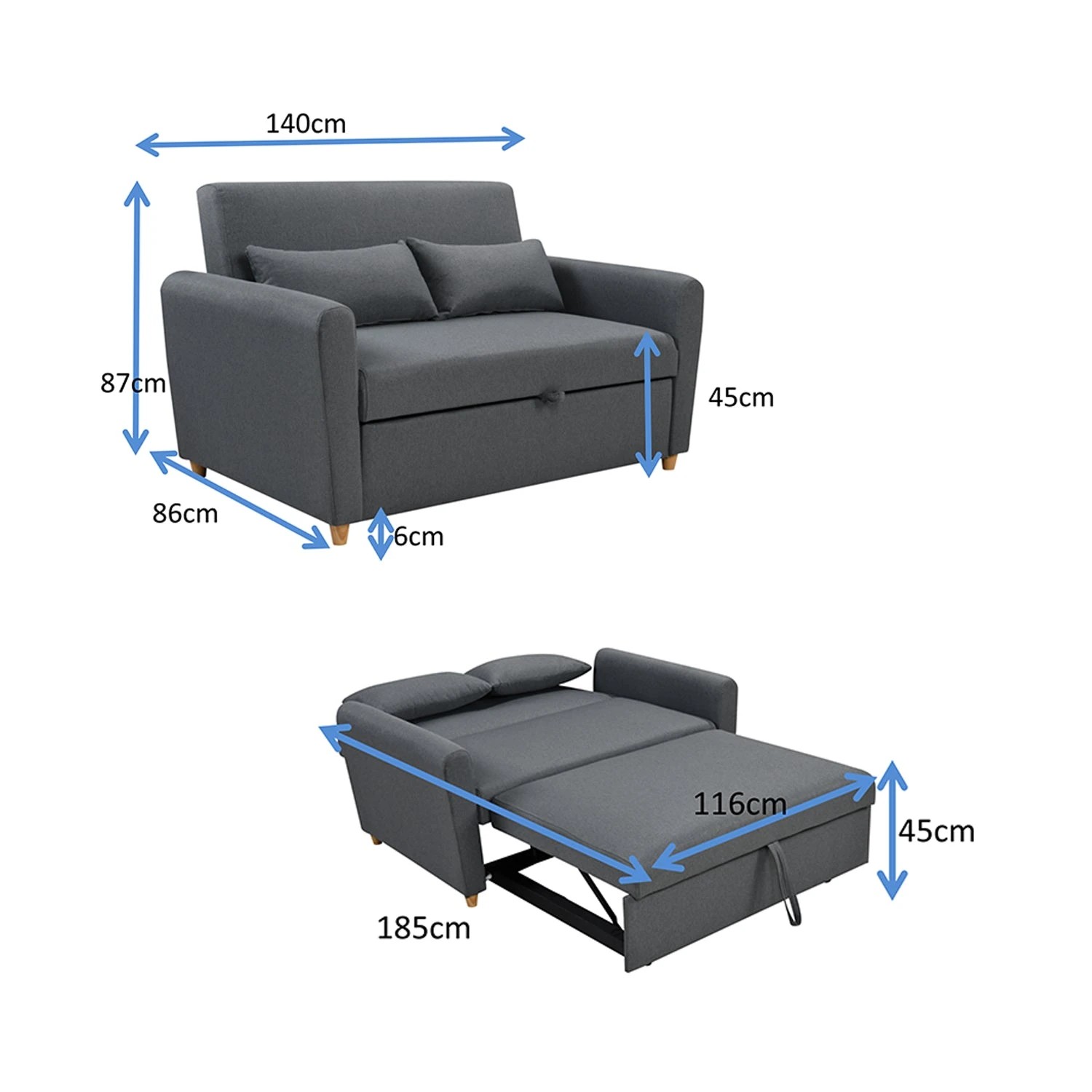 7 Foret 2-seater Pull Out Sofa Bed Lounge Adjustable Couch Furniture Grey, 7 of 8