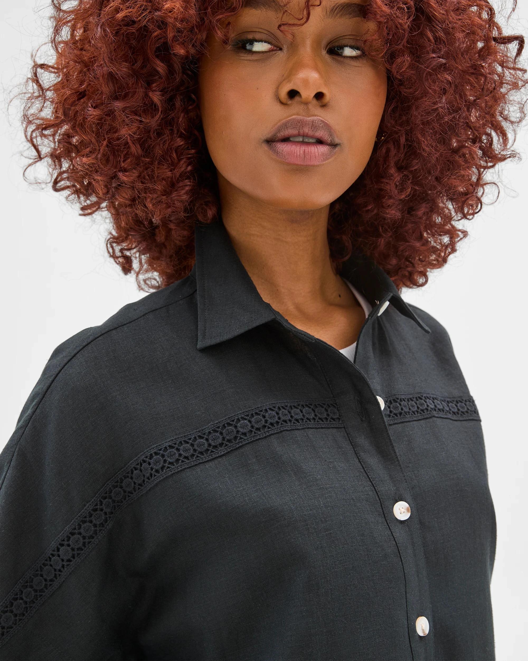 5 Target Petites Linen Blend Crochet Trim Shirt BLACK, 5 of 6