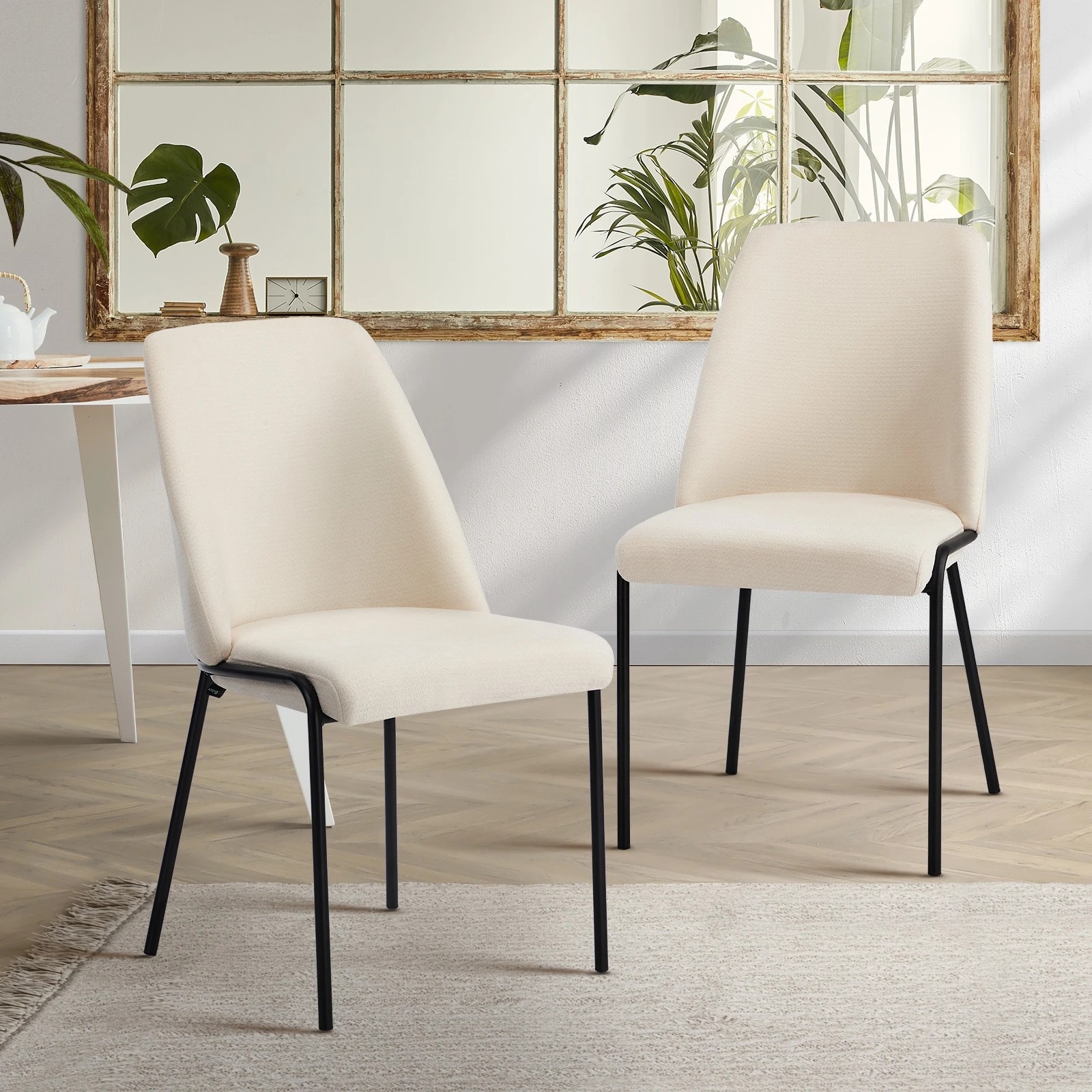 3 Oikiture Set of 2 Dining Chairs Chenille Fabric Kitchen Chair Padded Seat - Beige, 3 of 9