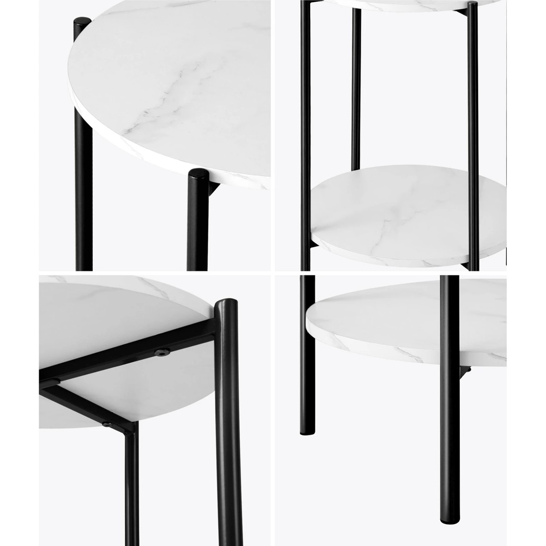 4 Oikiture Side End Table Coffee Sofa Bedside Nightstand Marble-like Round
 - Multi, 4 of 10