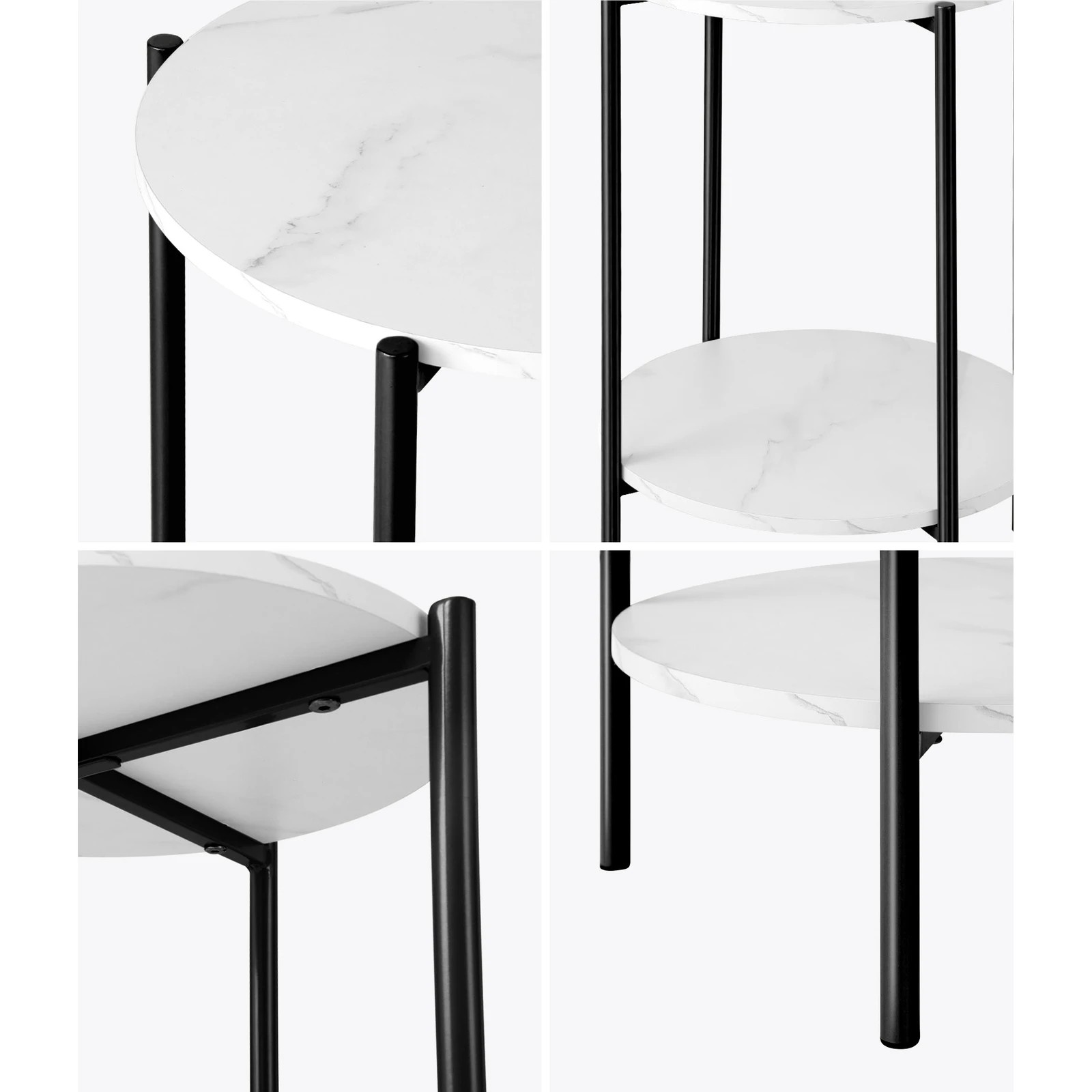 4 Oikiture Side End Table Coffee Sofa Bedside Nightstand Marble-like Round
 - Multi, 4 of 10