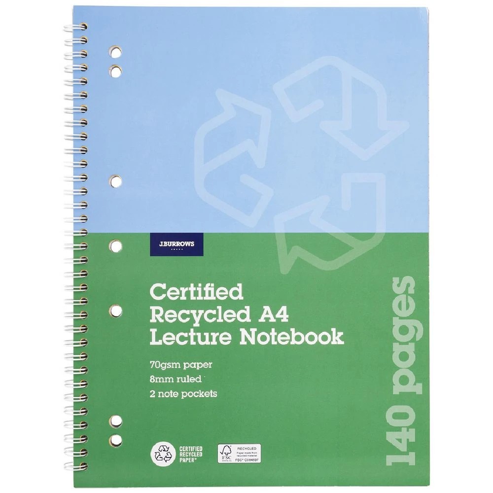 1 J.Burrows A4 Recycled Spiral Lecture Book 140 Pages Blue, 1 of 3