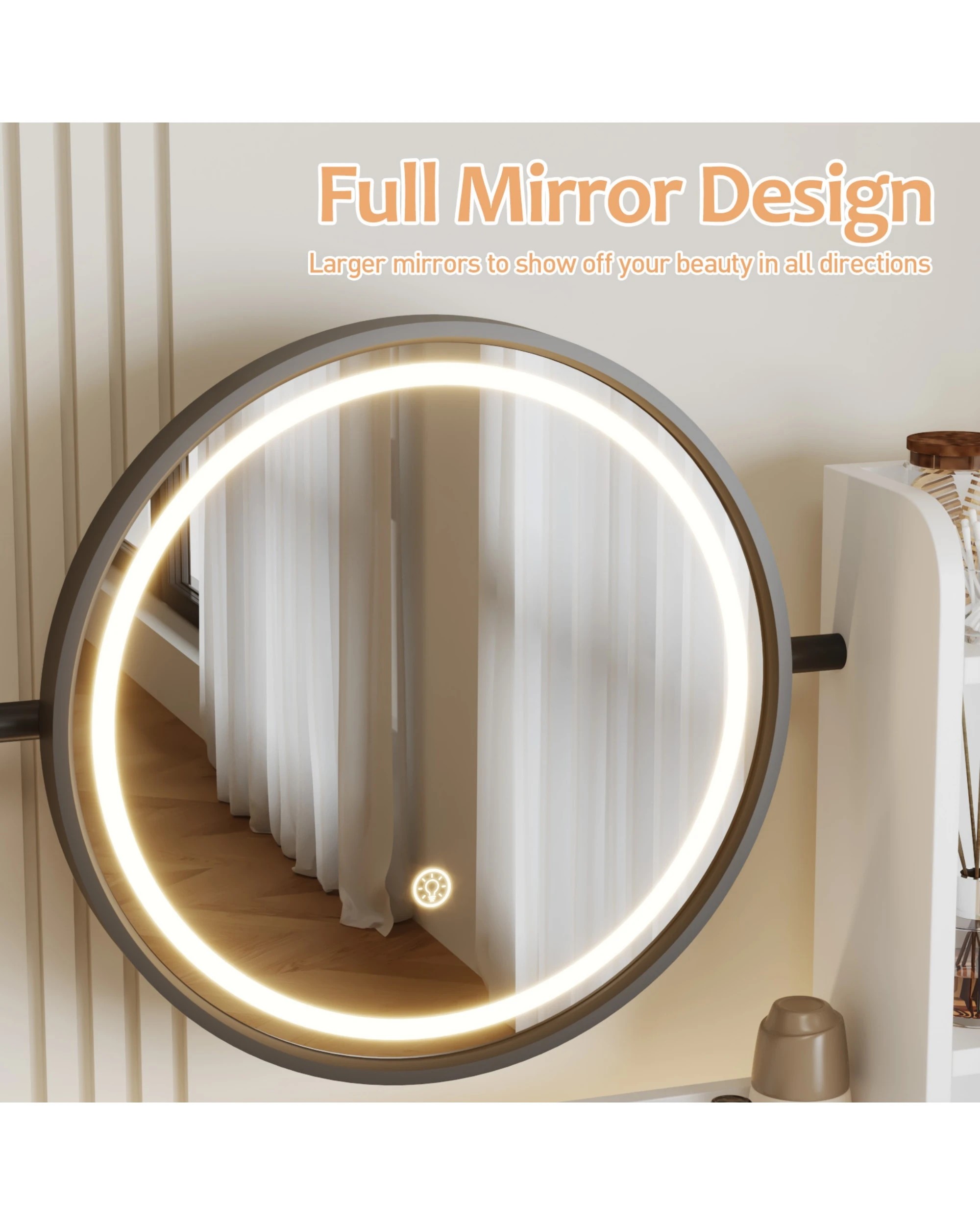5 Advwin Dressing Table Set Power Outlet Led 360° Adjustable Mirror, 5 of 9
