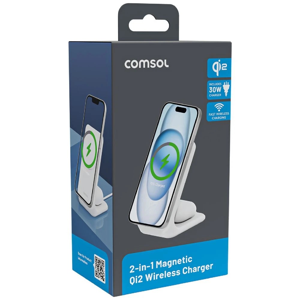 2 Comsol 2-in-1 Qi2 Magnetic Wireless Charging Stand White, 2 of 6