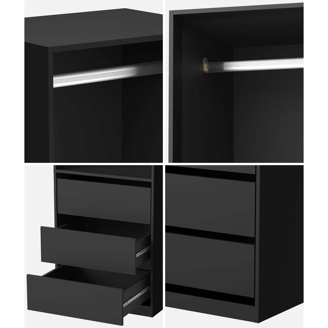 4 Oikiture Open Wardrobe Shelf Unit Clothes Storage 3 Drawers Hanging Rail
 - Black, 4 of 10