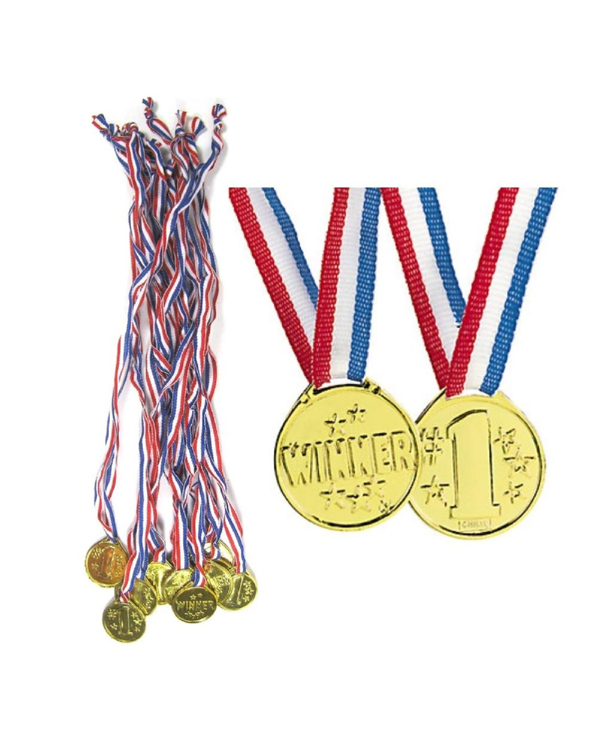 1 Partyrama Gold Plastic Winner Medals Pack of 12, 1 of 1