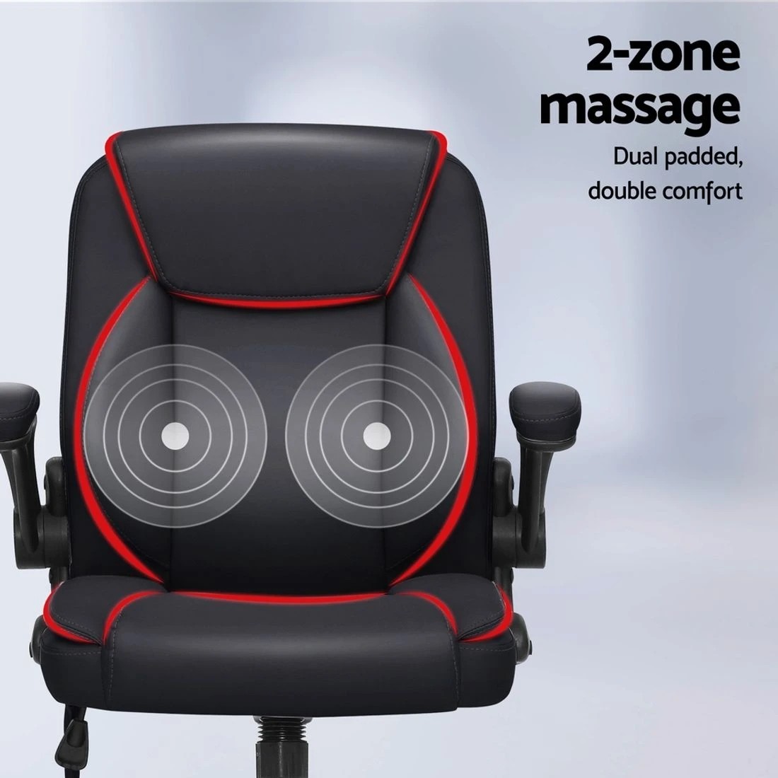 4 Artiss 2 Point Massage Office Chair Leather Mid Back - Black, 4 of 6