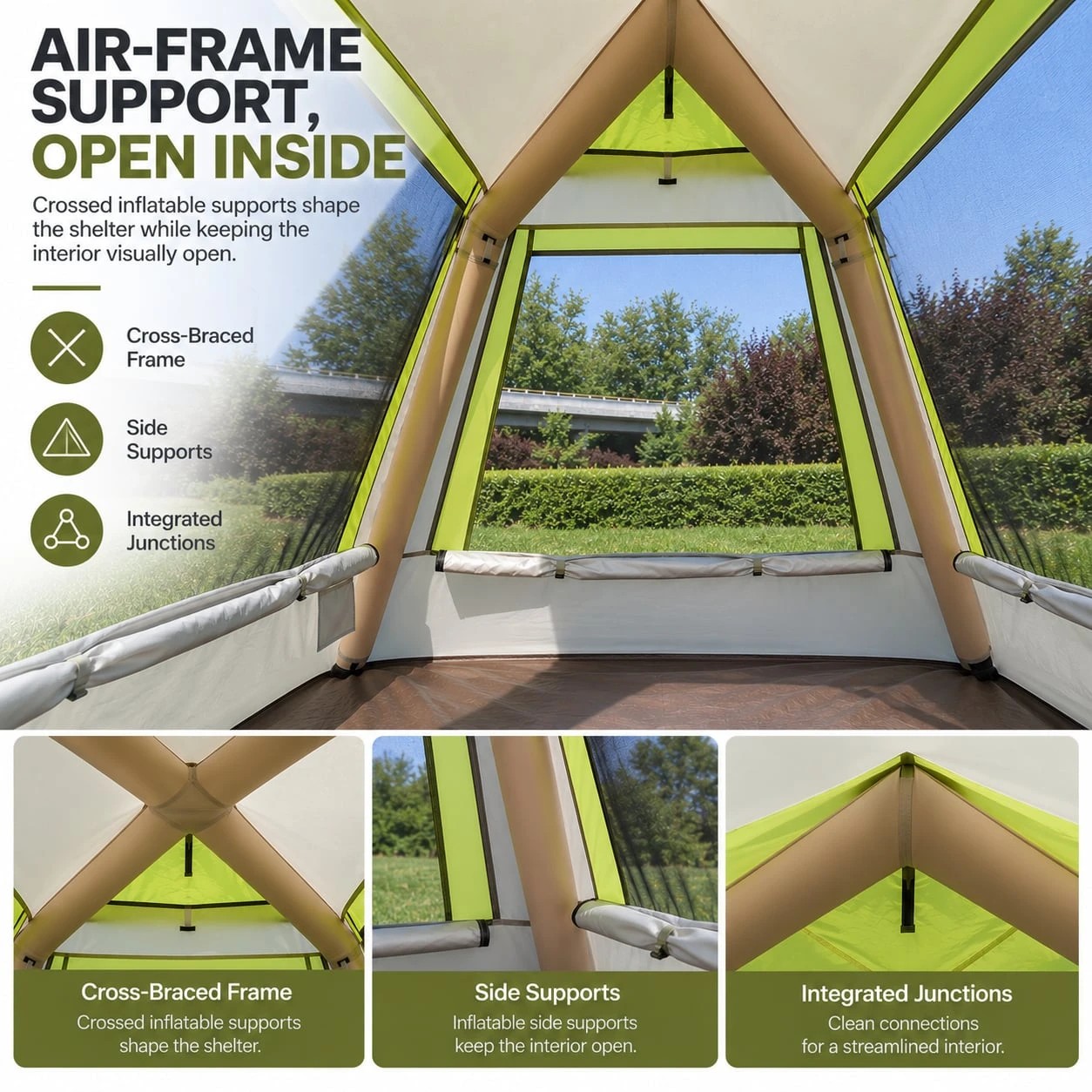 6 Weisshorn Inflatable Mesh Gazebo Tent, Air-Frame with Extendable Canopy - White, 6 of 10