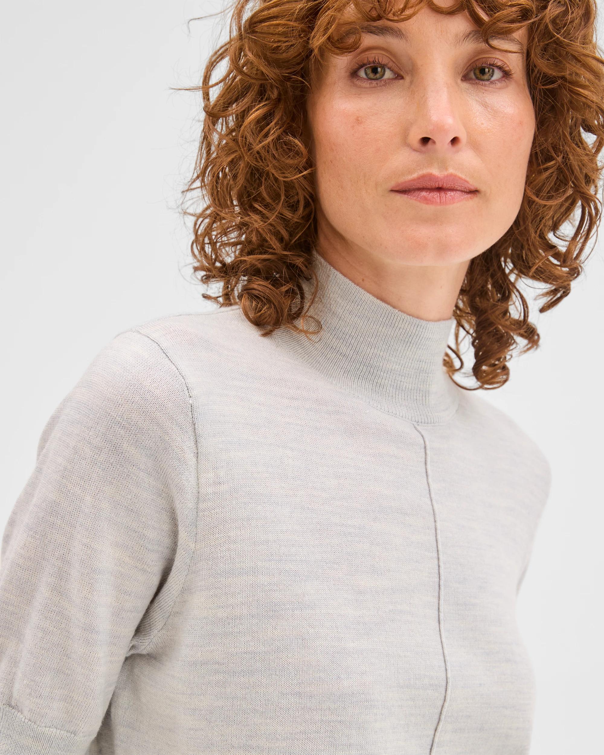 5 Preview Merino Wool Mock Neck Stitch Detail Top STEEL GREY, 5 of 6