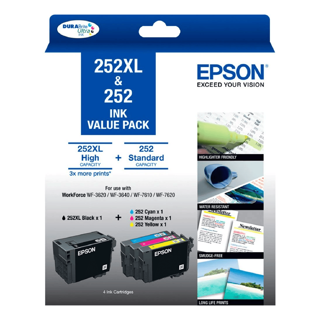 Epson 252XL Black and 252 Colour Ink Cartridges Value Pack - Kmart